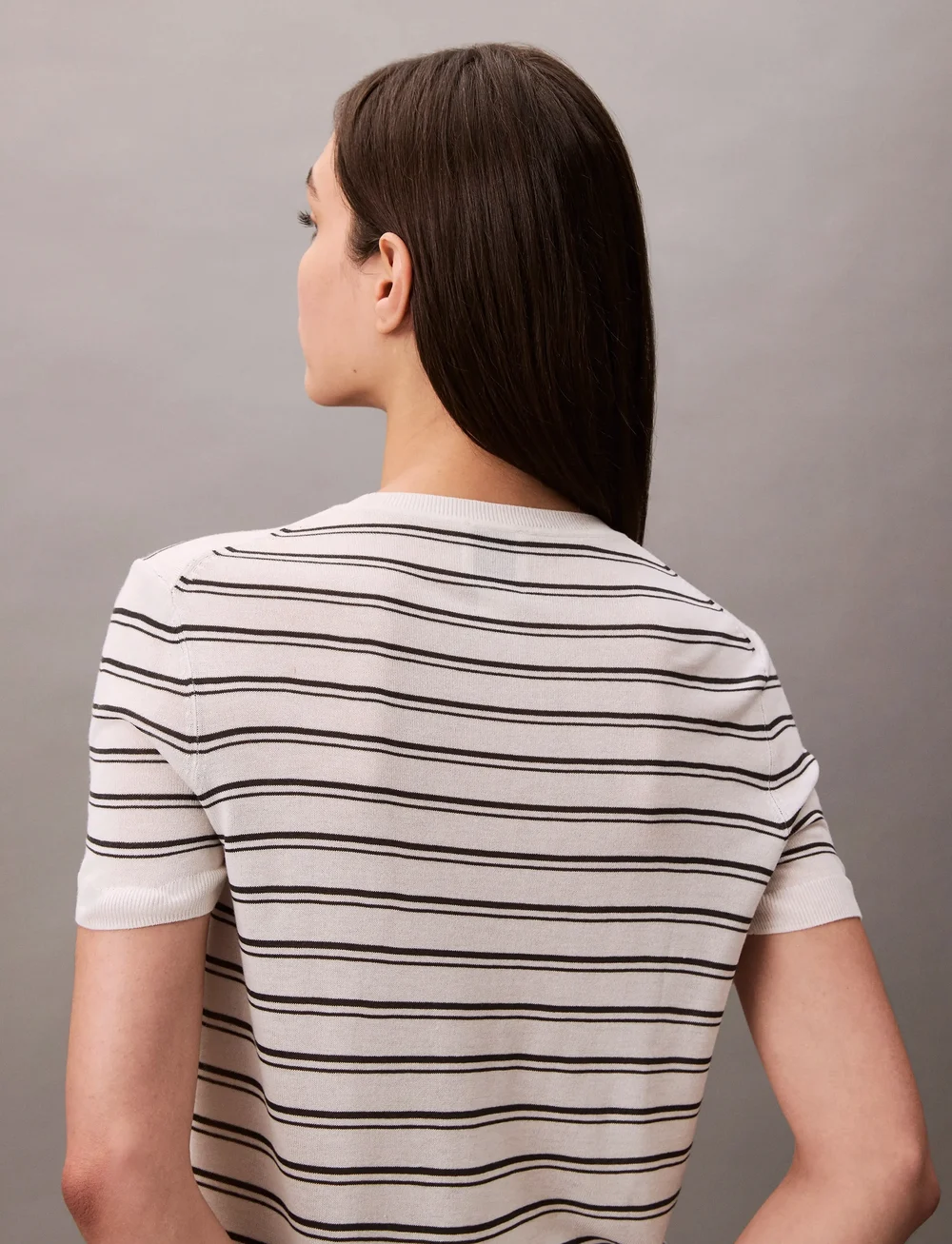 Calvin Klein - Viscose Short Sleeve Sweater Str - pulls - tofu stripe - 3