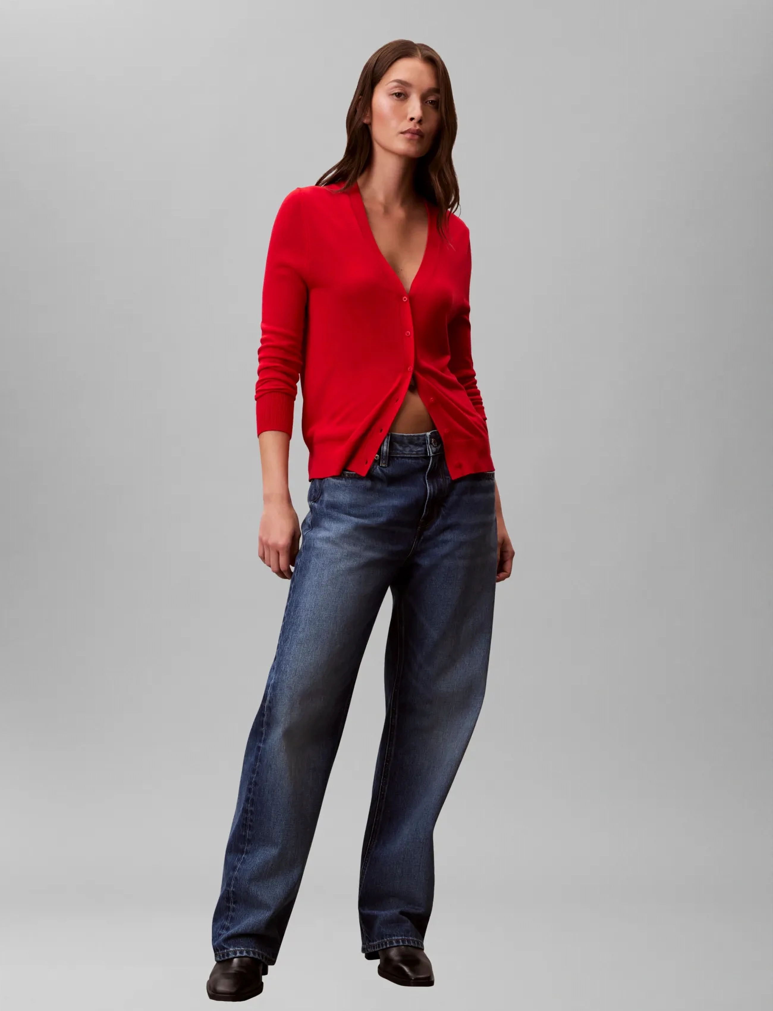 Calvin Klein Fine Gauge Viscose Cardigan, XS, Red, Strik > Cardigans, Dame