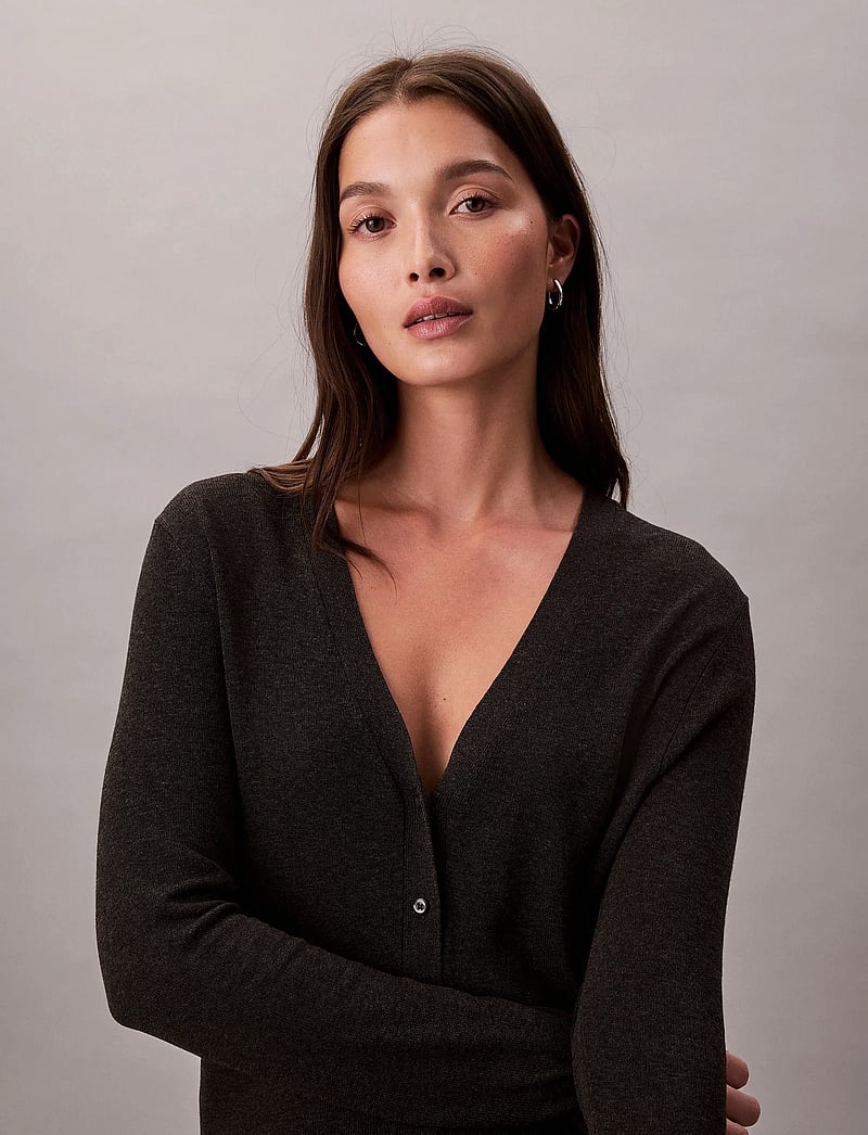 Calvin Klein - Fine Gauge Viscose Cardigan - kardigani - b85 charcoal heather - 0