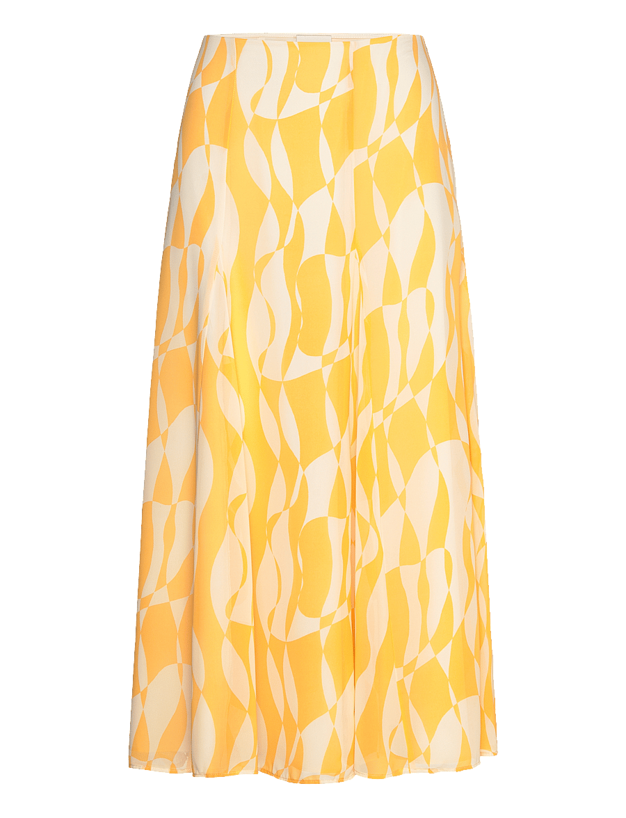 Calvin Klein - PRINTED CHIFFON GODET MIDI SKIRT - midi-röcke - 19103 csw25s_p084+2_lemon amber - 1