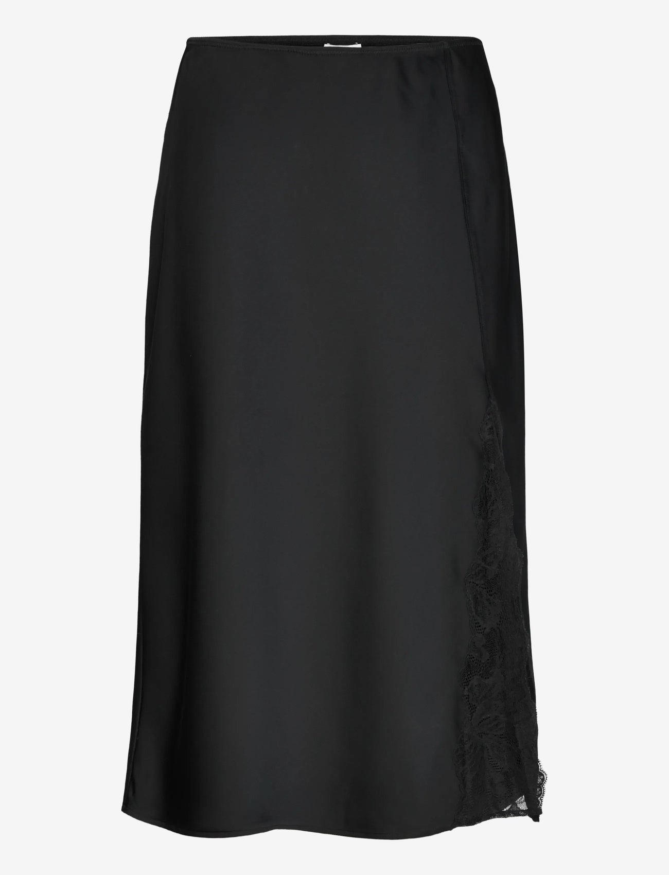 Calvin Klein - Matte Shine Satin Lace Trim Midi - spódnice do kolan i midi - black w  black lace - 1