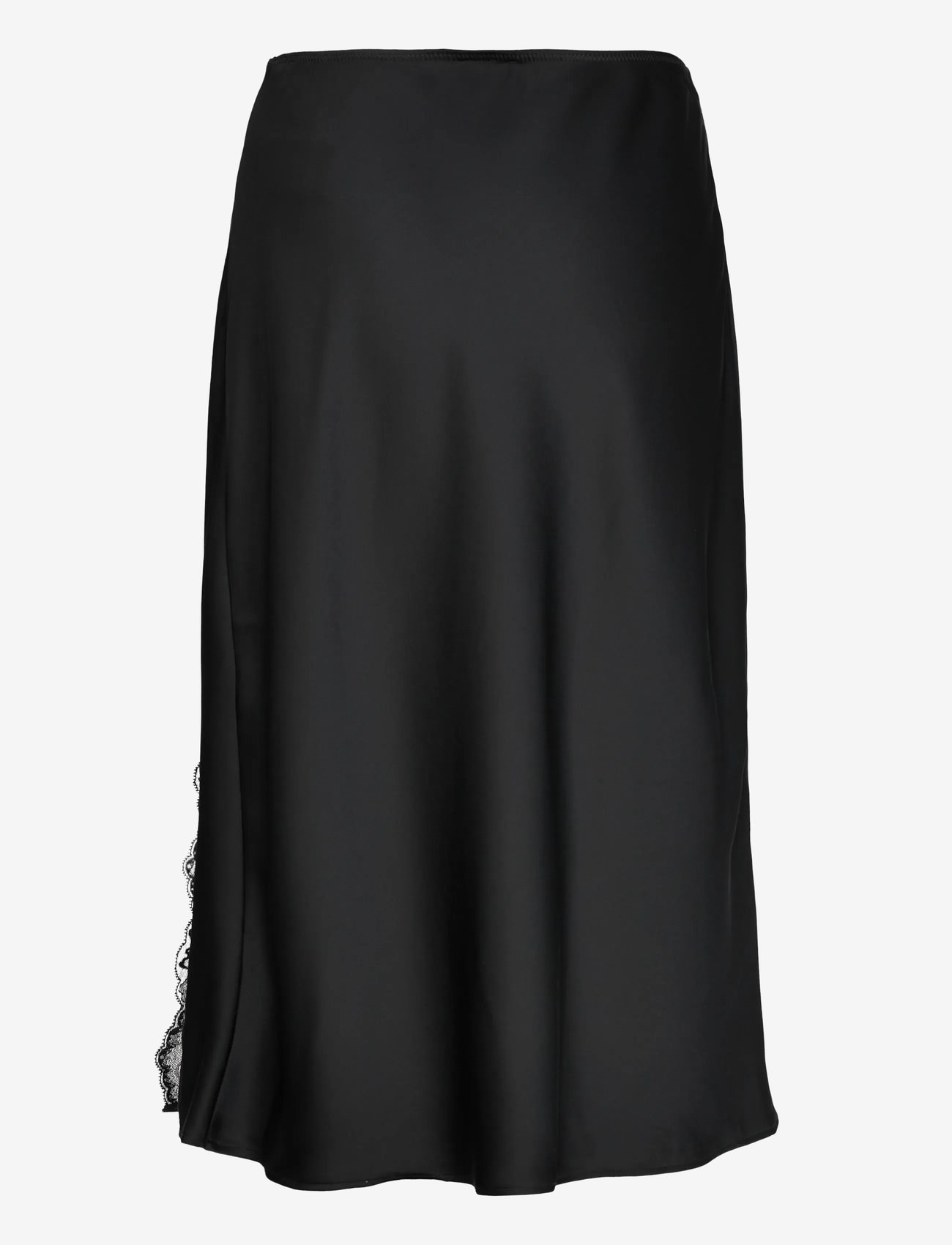 Calvin Klein - Matte Shine Satin Lace Trim Midi - spódnice do kolan i midi - black w  black lace - 2