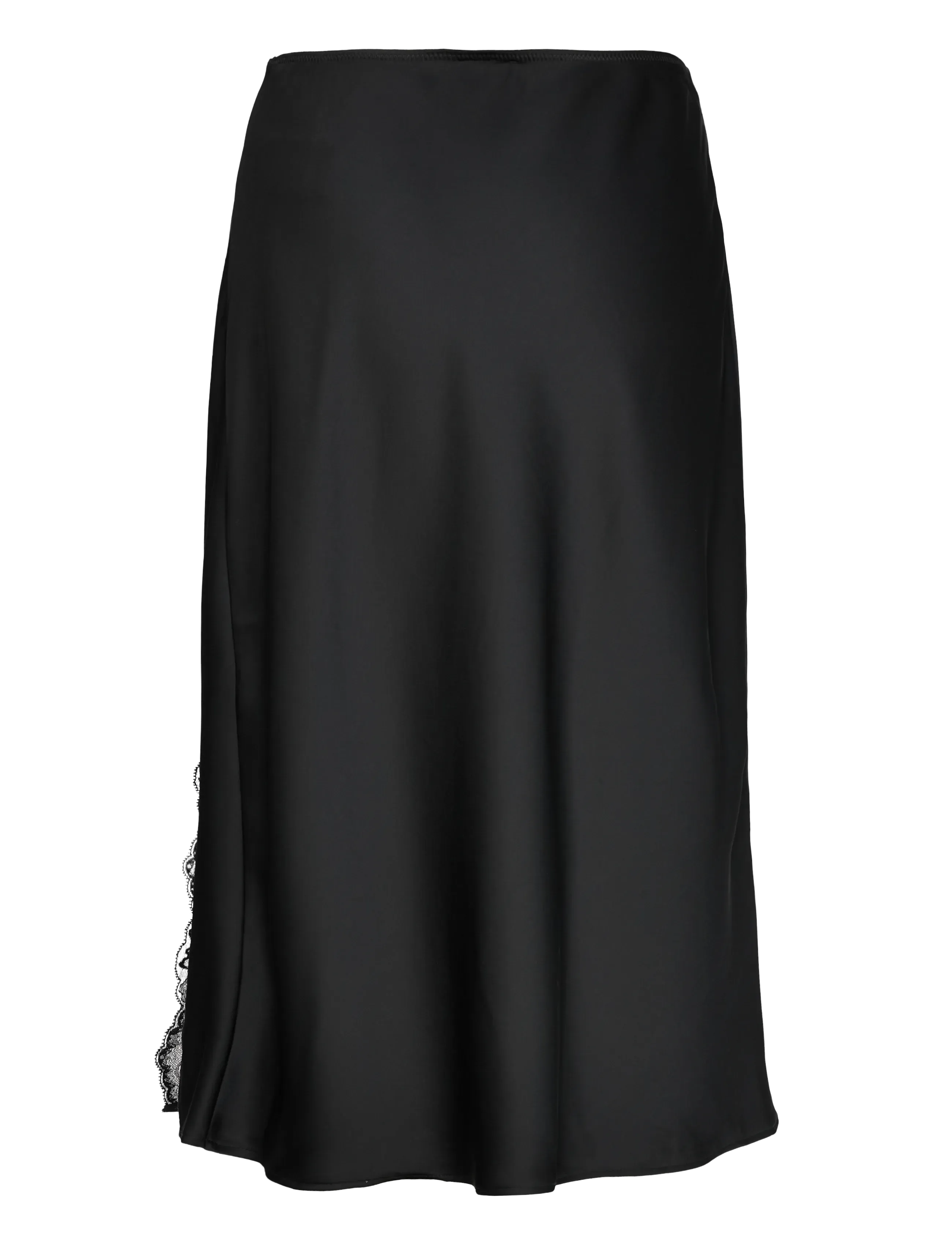 Calvin Klein - Matte Shine Satin Lace Trim Midi - midi-röcke - black w  black lace - 2