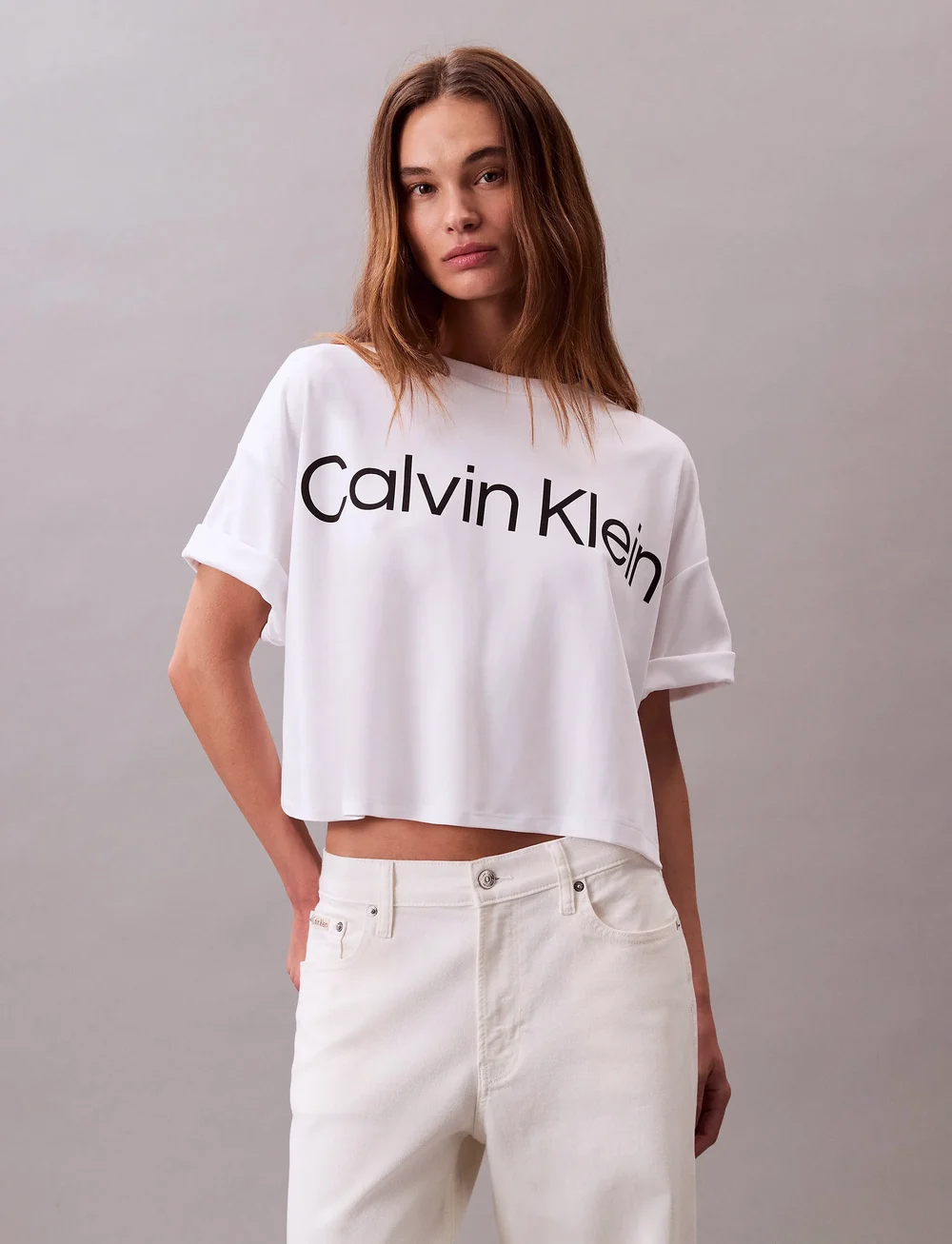 Calvin Klein - A-SS Boxy Logo Graphic Tee - t-shirts - brilliant white - 0