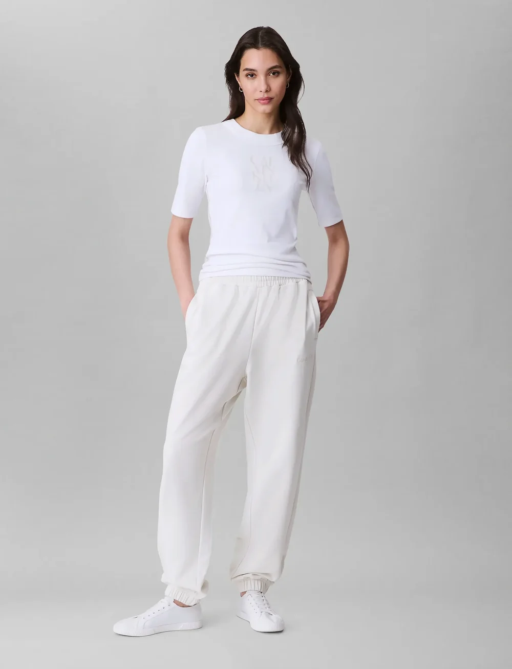 Calvin Klein - A-LS FRENCH TERRY EMB LOGO PANT - trainingsbroeken - tofu - 0