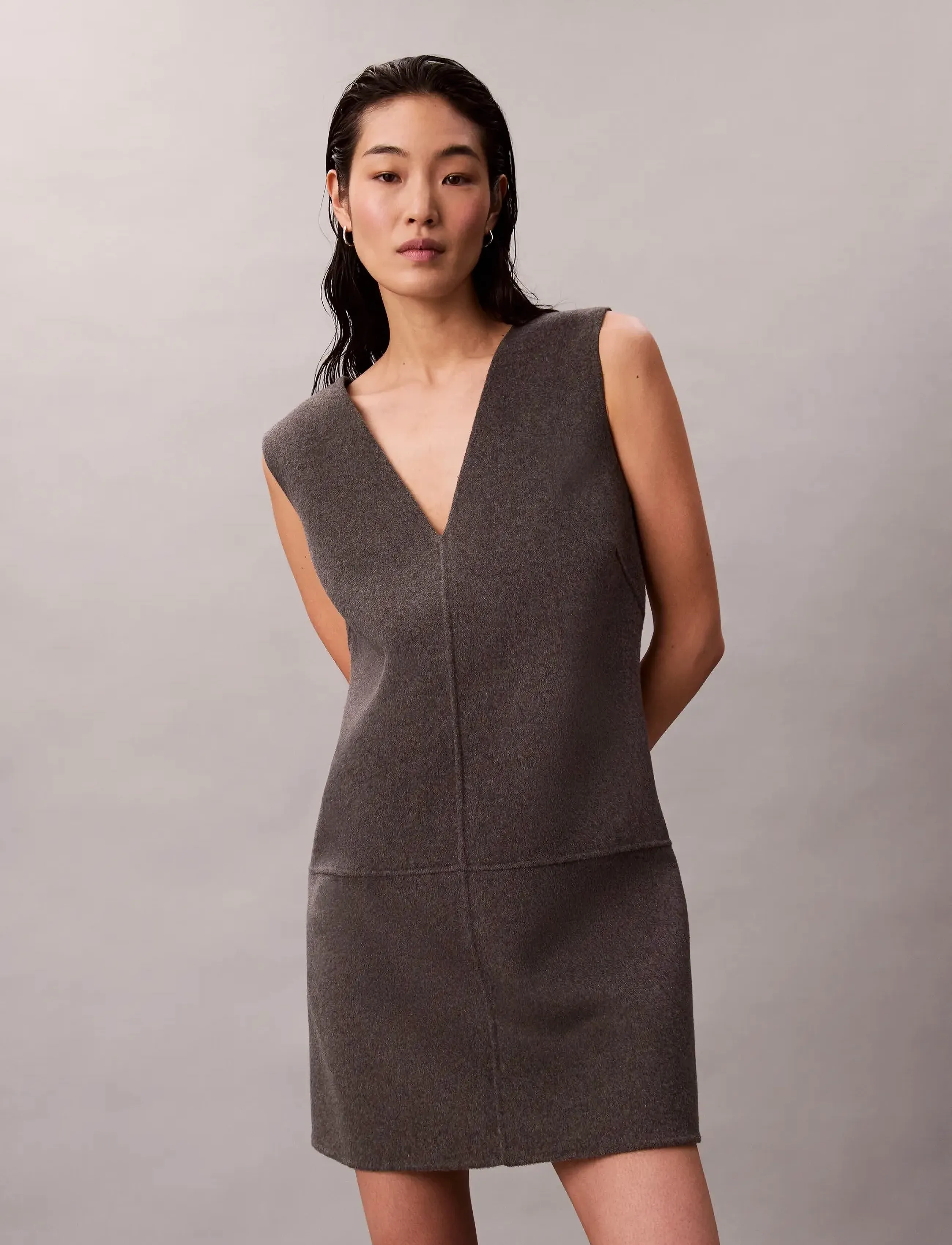 Calvin Klein - Doubleface V Neck Mini Shift Dre - minikleidid - gunmetal melange b85 - 3