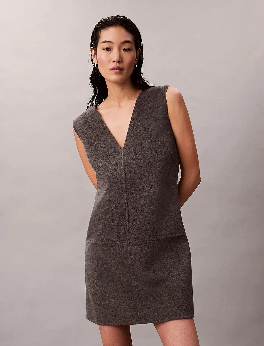 Calvin Klein - Doubleface V Neck Mini Shift Dre - kurze kleider - gunmetal melange b85 - 3
