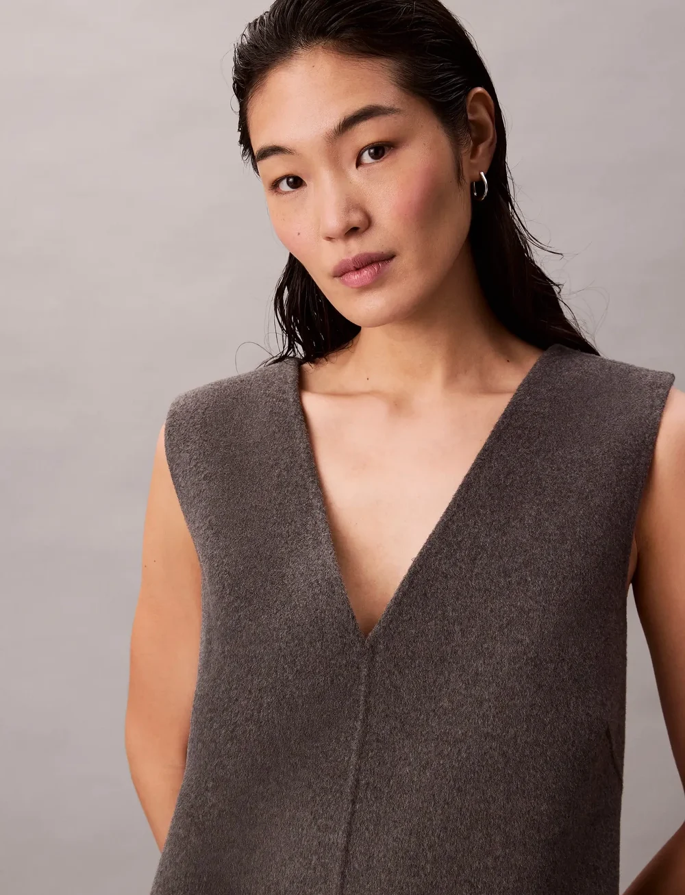 Calvin Klein - Doubleface V Neck Mini Shift Dre - kurze kleider - gunmetal melange b85 - 4