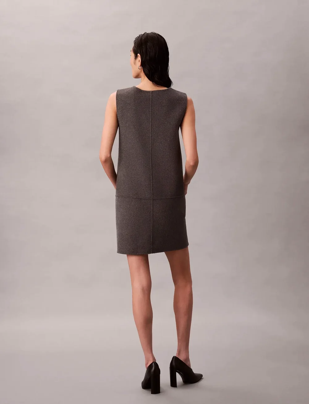 Calvin Klein - Doubleface V Neck Mini Shift Dre - kurze kleider - gunmetal melange b85 - 5