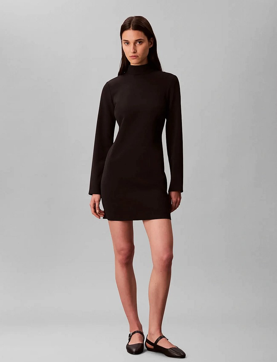 Calvin Klein - Crepe LS Turtleneck Mini Dress - kurze kleider - black - 0