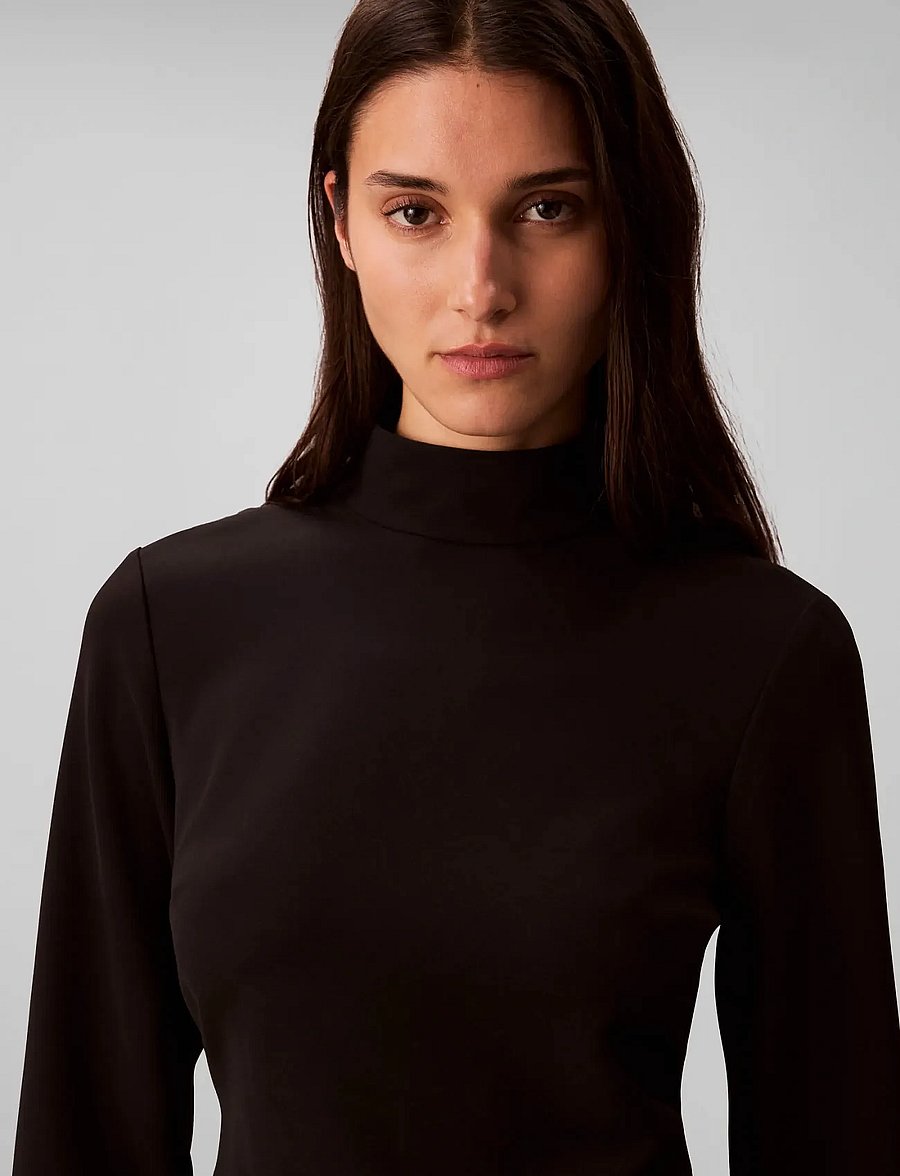 Calvin Klein - Crepe LS Turtleneck Mini Dress - kurze kleider - black - 2