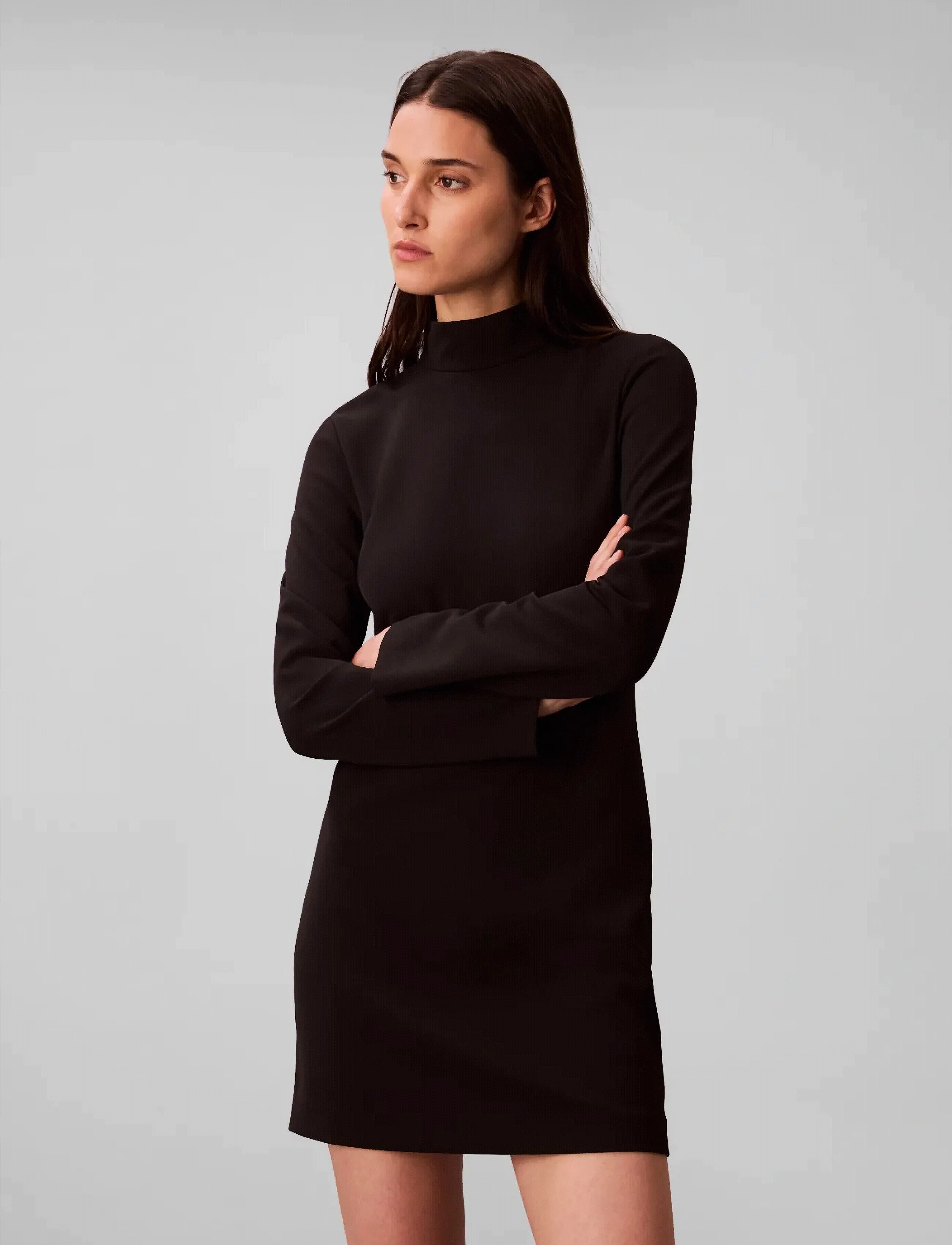 Calvin Klein - Crepe LS Turtleneck Mini Dress - short dresses - black - 3