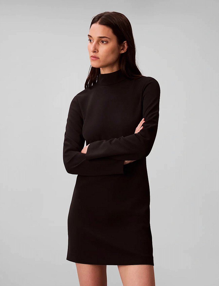 Calvin Klein - Crepe LS Turtleneck Mini Dress - kurze kleider - black - 3
