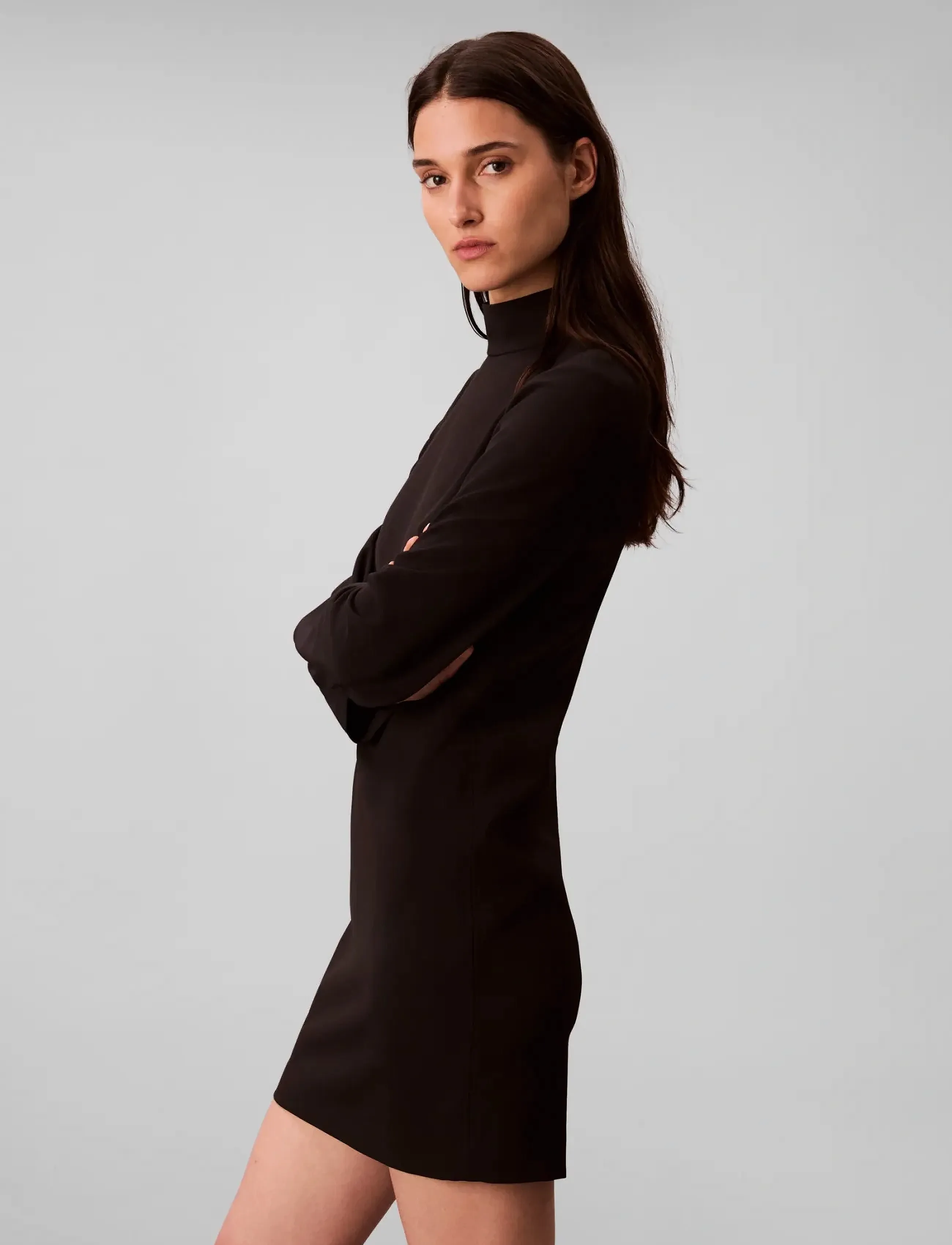 Calvin Klein - Crepe LS Turtleneck Mini Dress - short dresses - black - 4