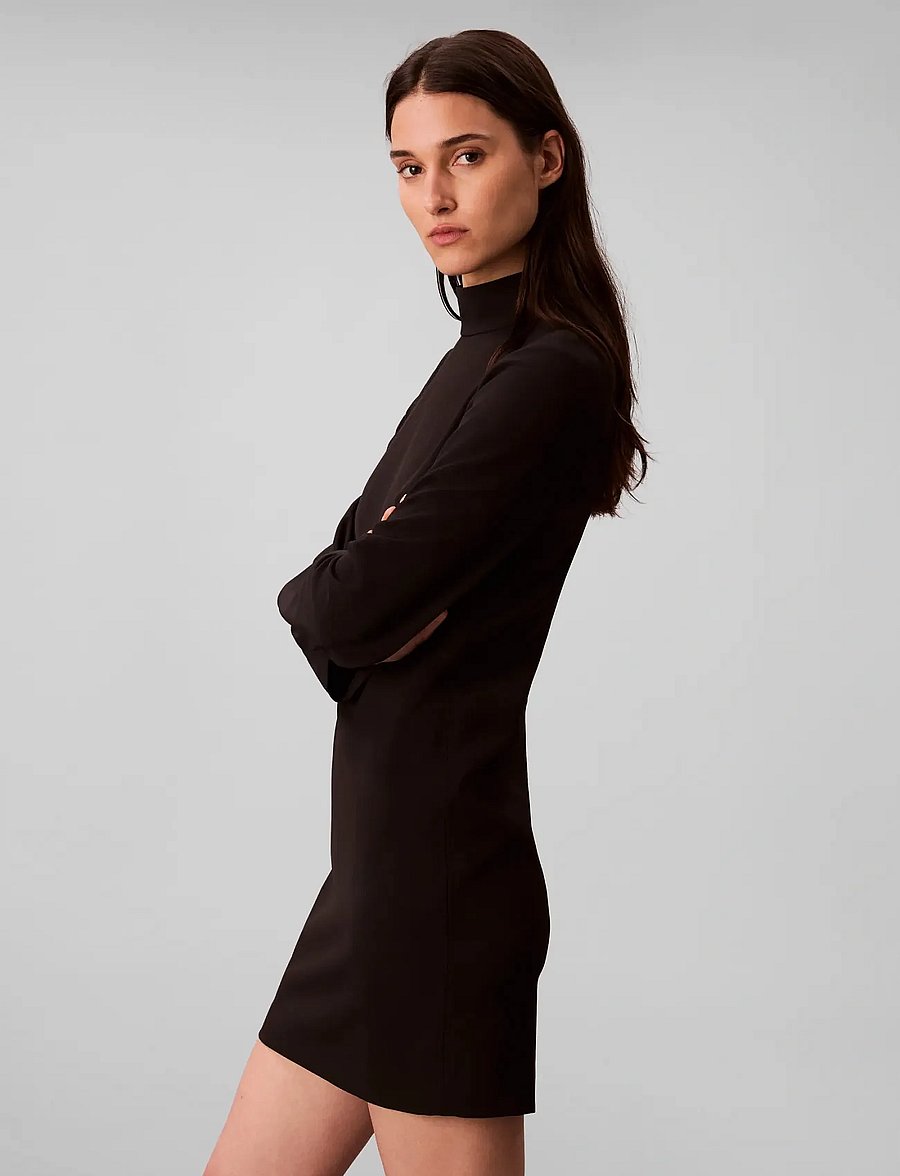 Calvin Klein - Crepe LS Turtleneck Mini Dress - kurze kleider - black - 4