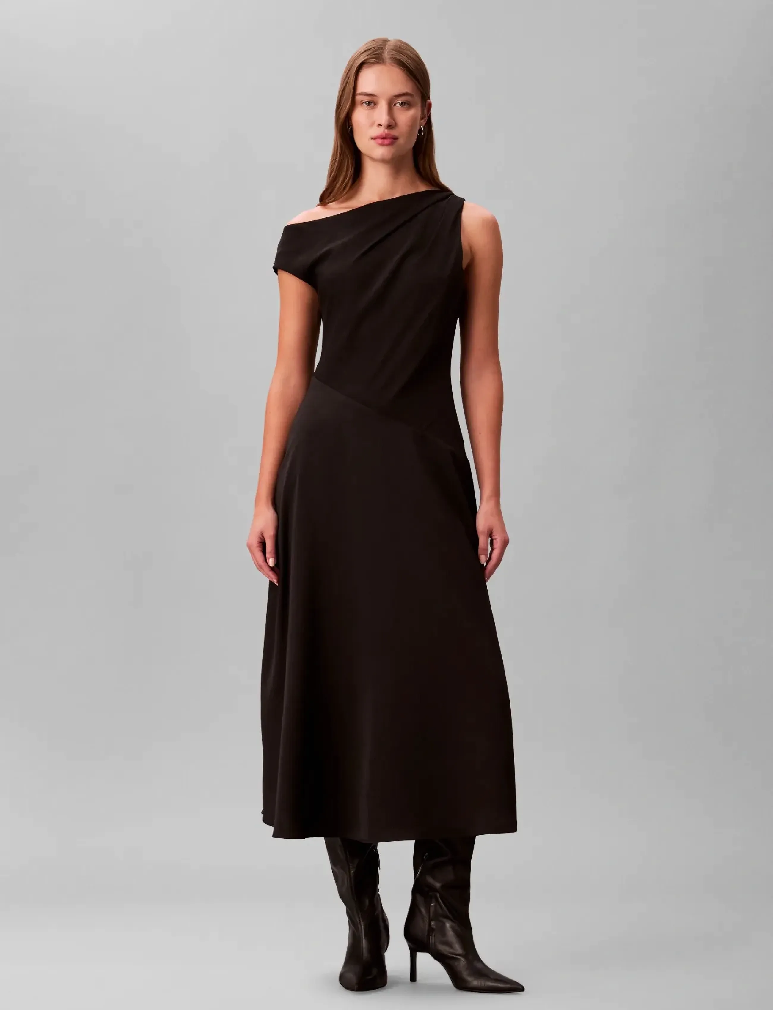 Calvin Klein Crepe One Shoulder Dress, Kvinder, En Skulder Kjole, Sort, Str: L