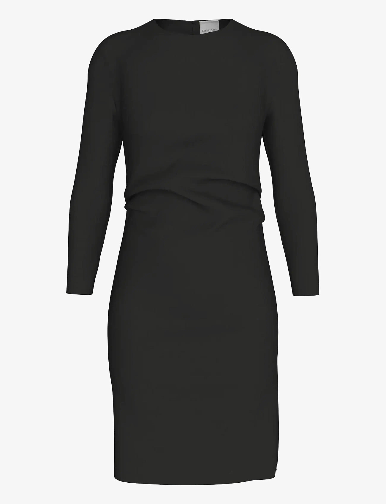 Calvin Klein - Stretch Crepe LS Gathered Dress - midiklänningar - black - 1