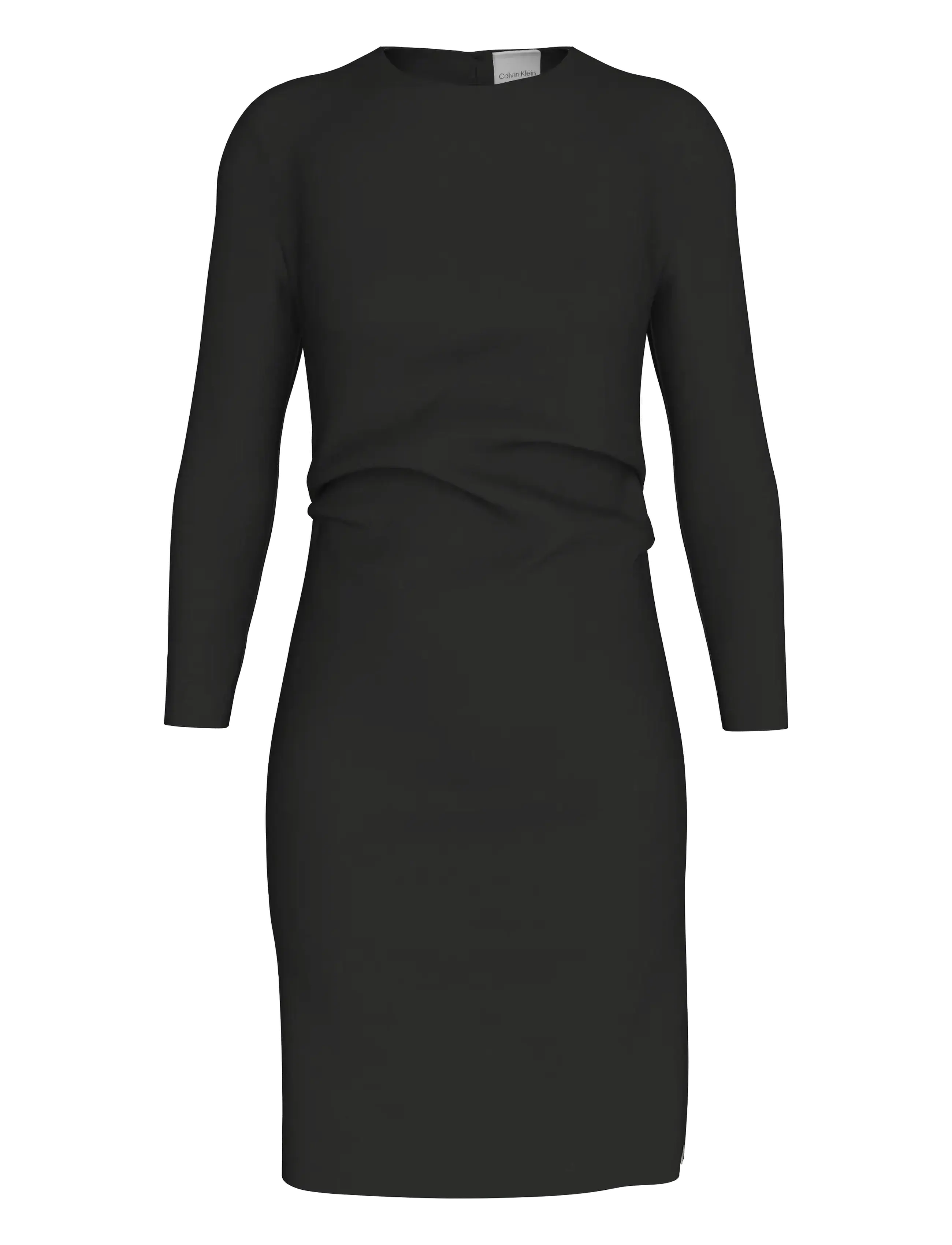 Calvin Klein Stretch Crepe LS Gathered Dress - Midi kjoler - BLACK / black