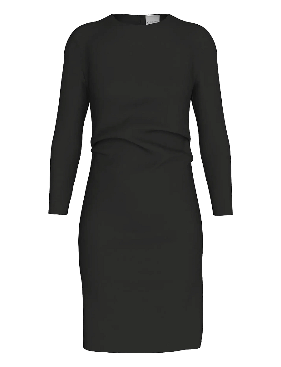 Calvin Klein - Stretch Crepe LS Gathered Dress - midikleider - black - 1