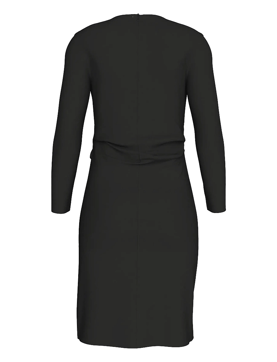 Calvin Klein - Stretch Crepe LS Gathered Dress - midikleider - black - 2