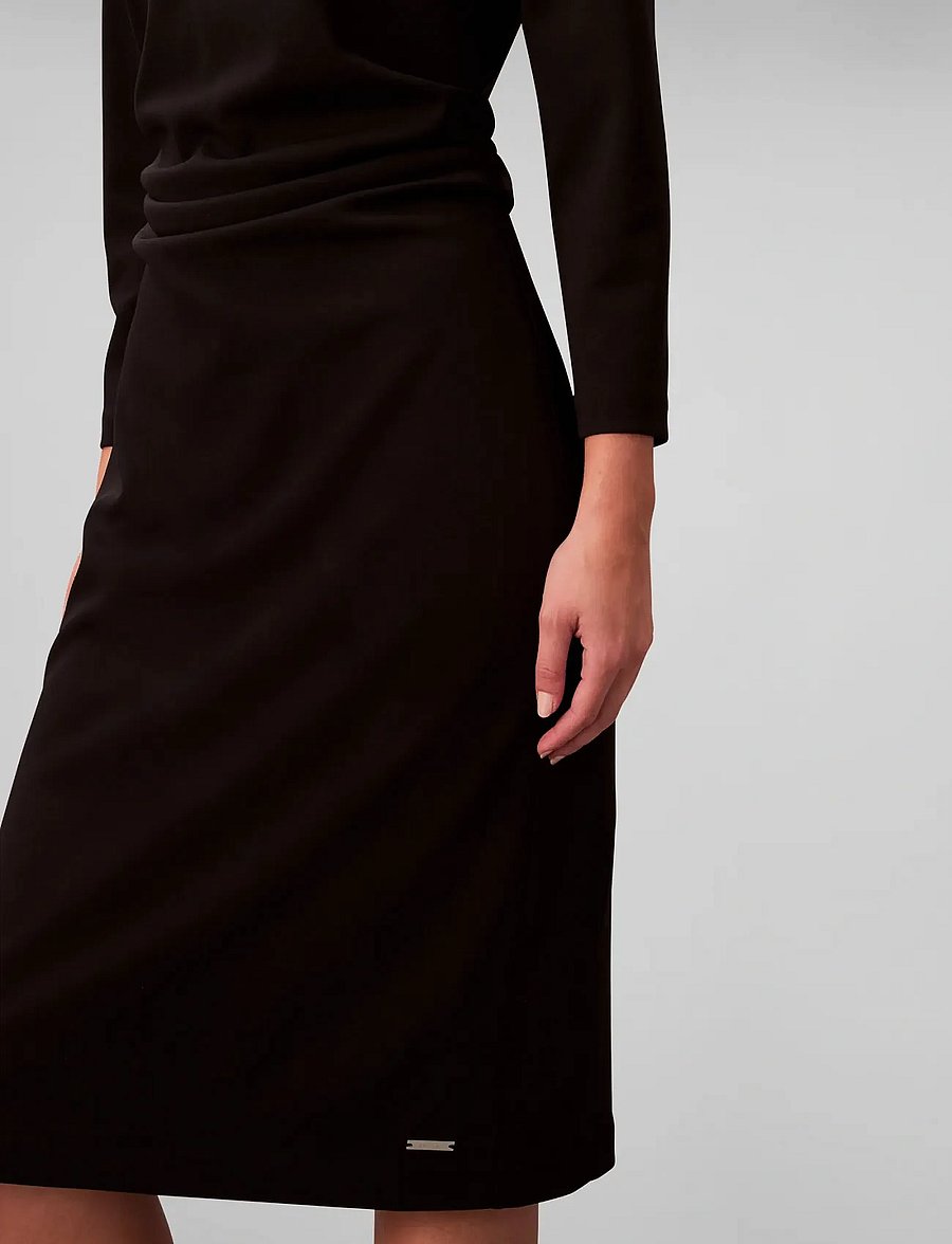 Calvin Klein - Stretch Crepe LS Gathered Dress - midikleider - black - 5