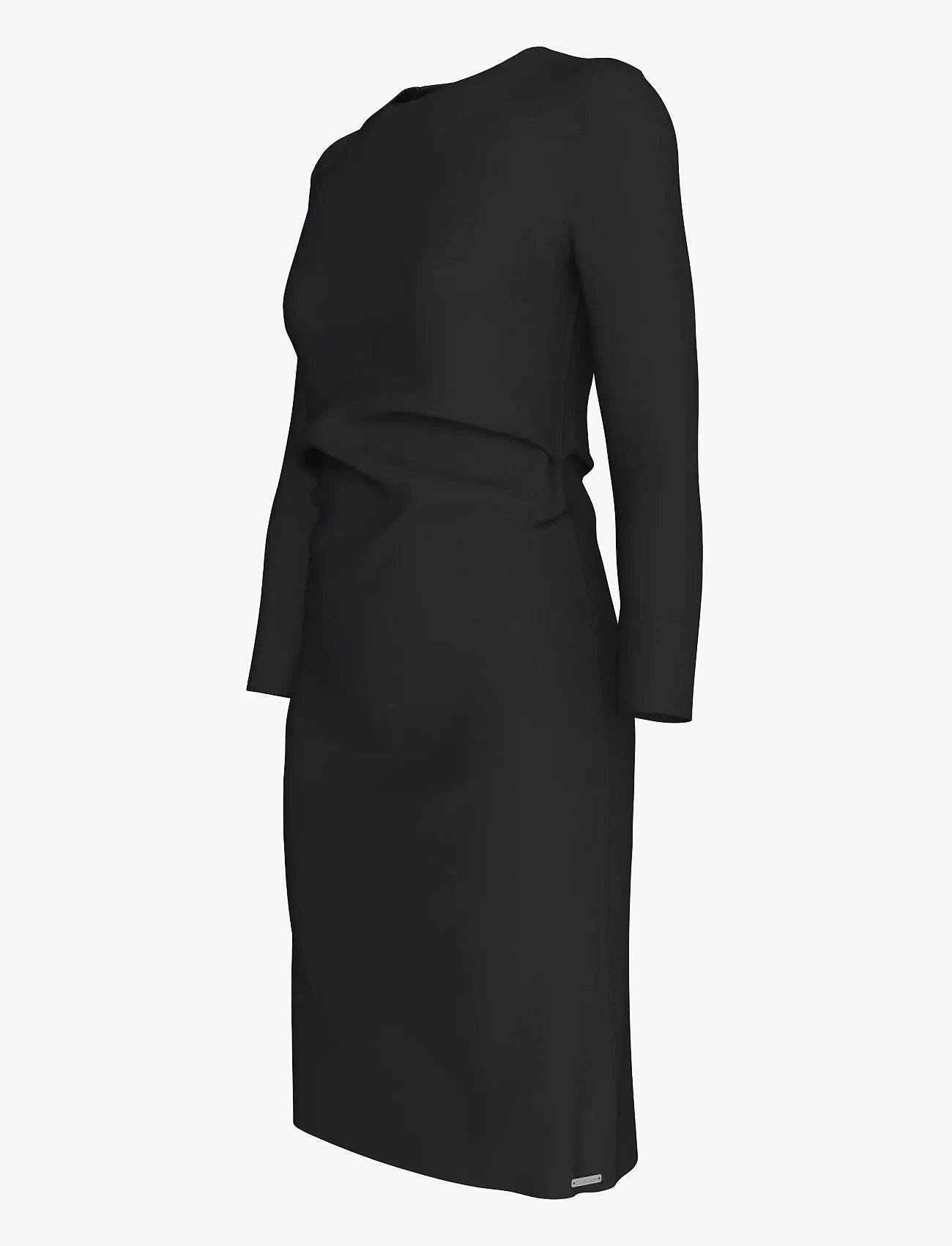 Calvin Klein - Stretch Crepe LS Gathered Dress - midiklänningar - black - 3