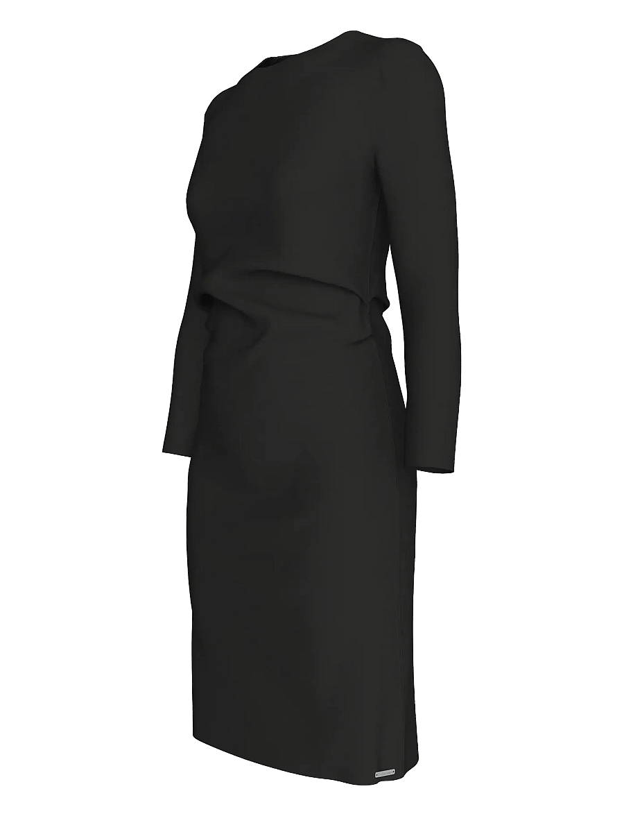 Calvin Klein - Stretch Crepe LS Gathered Dress - midikleider - black - 3