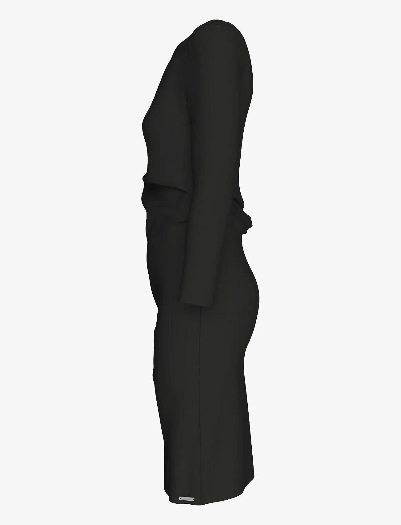 Calvin Klein - Stretch Crepe LS Gathered Dress - midiklänningar - black - 4