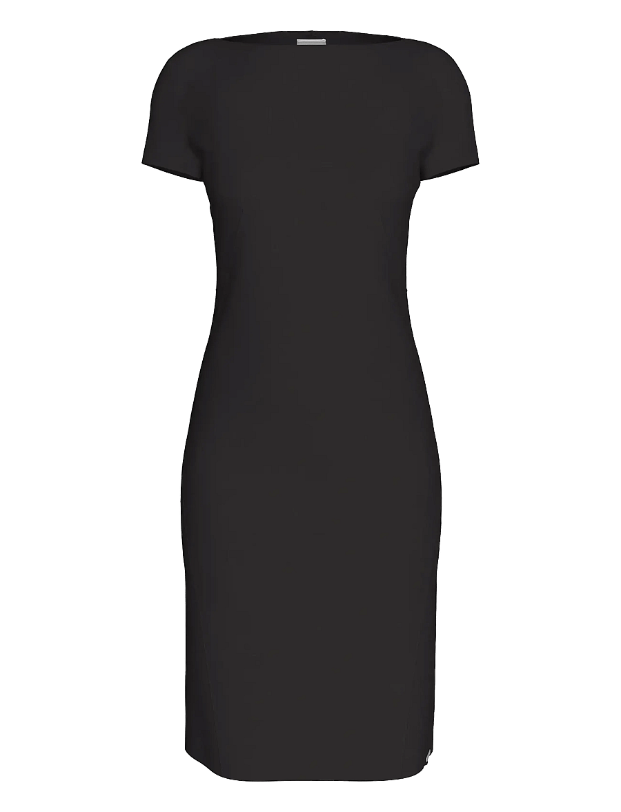 Calvin Klein - Stretch Crepe Boat Neck SS Dress - midi dresses - black - 1