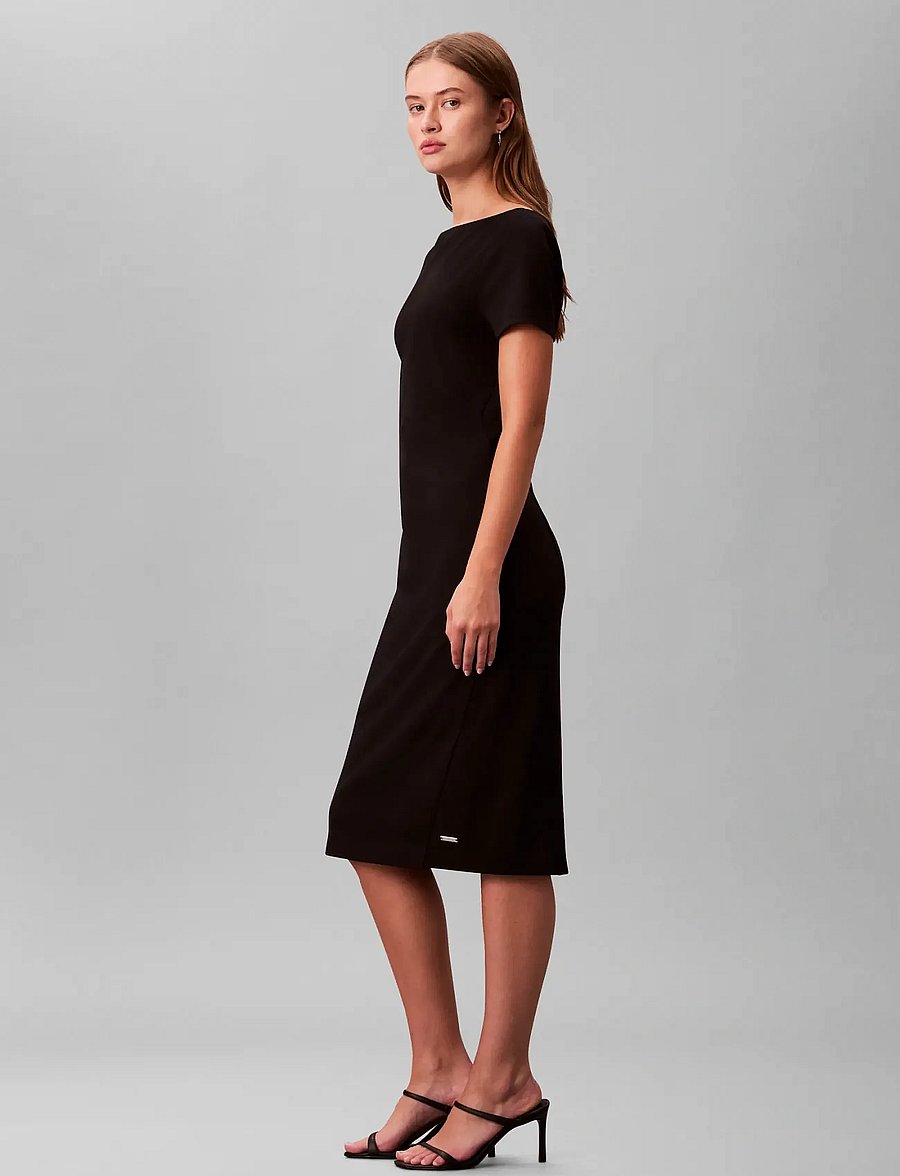 Calvin Klein - Stretch Crepe Boat Neck SS Dress - midi dresses - black - 5