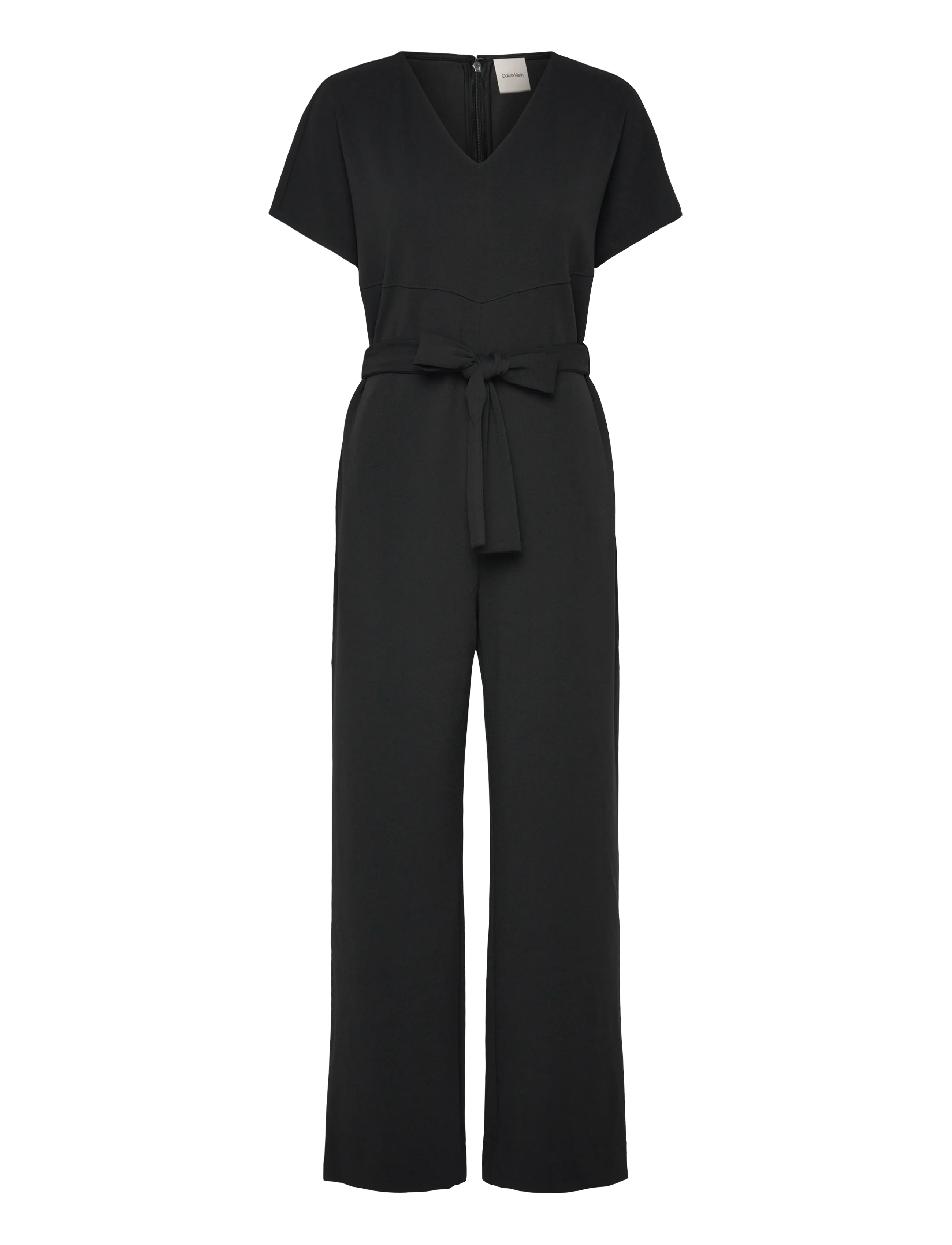 Stretch Crepe Jumpsuit with Belt - BLACK