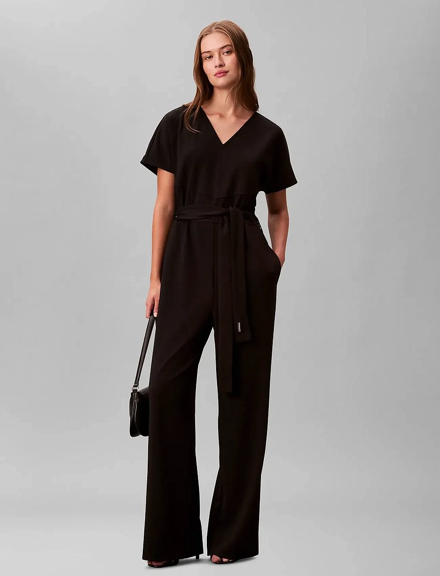 Calvin Klein - Stretch Crepe Jumpsuit with Belt - black - 0