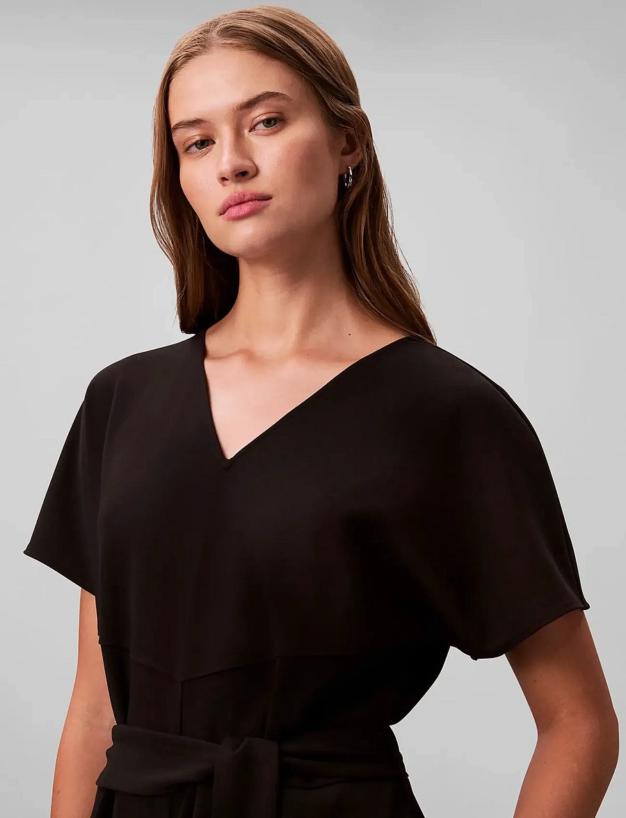 Calvin Klein - Stretch Crepe Jumpsuit with Belt - black - 3