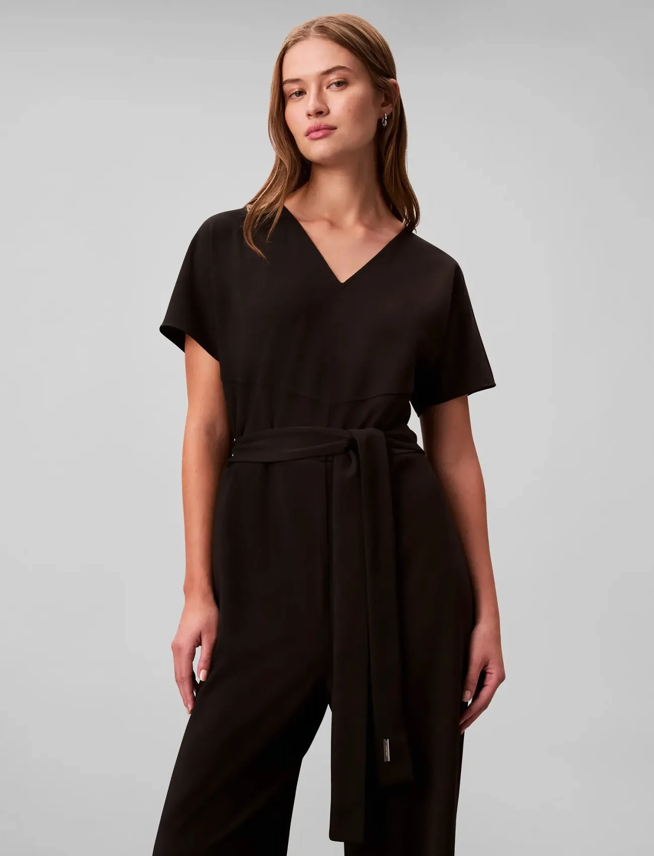 Calvin Klein - Stretch Crepe Jumpsuit with Belt - black - 4