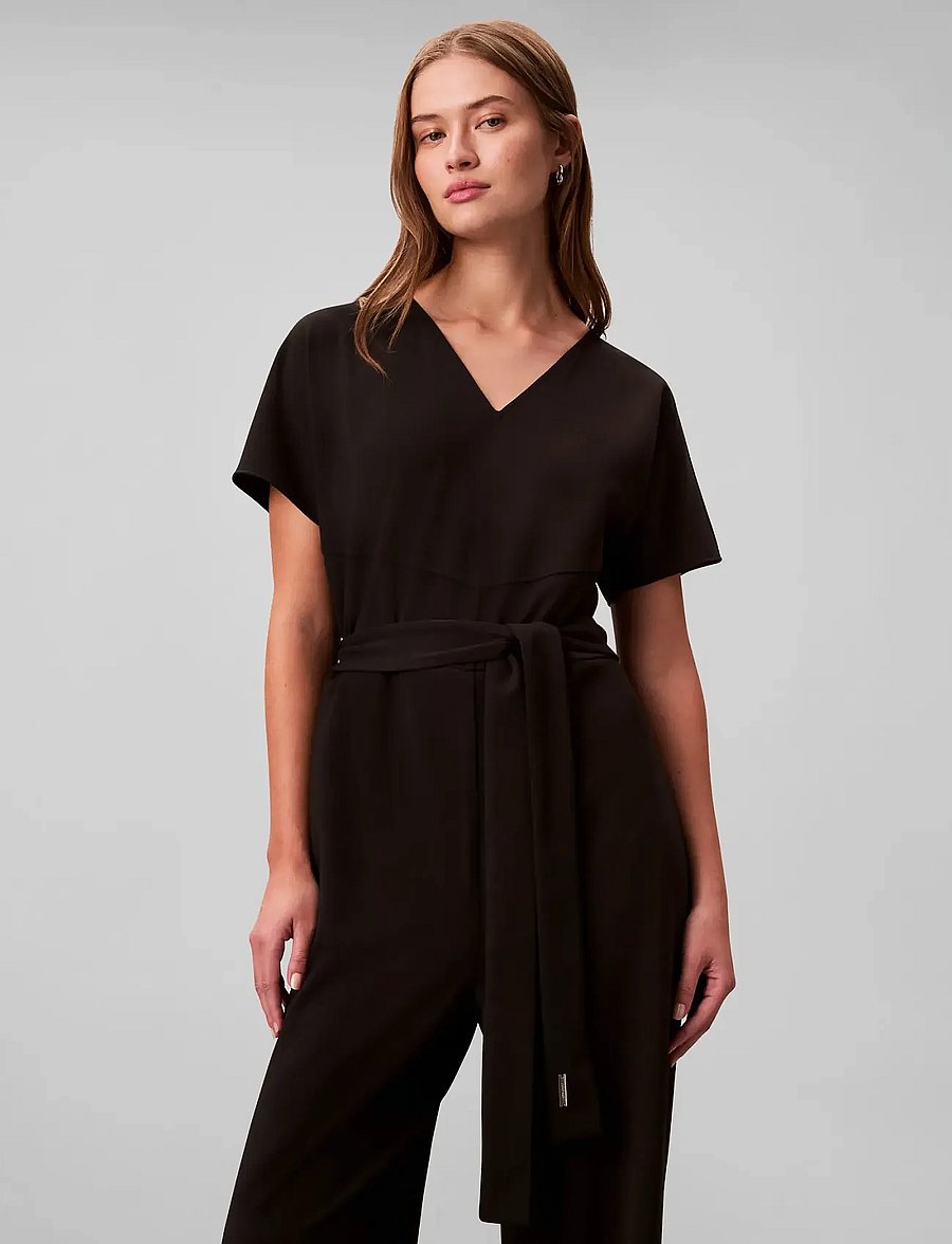 Calvin Klein - Stretch Crepe Jumpsuit with Belt - black - 4