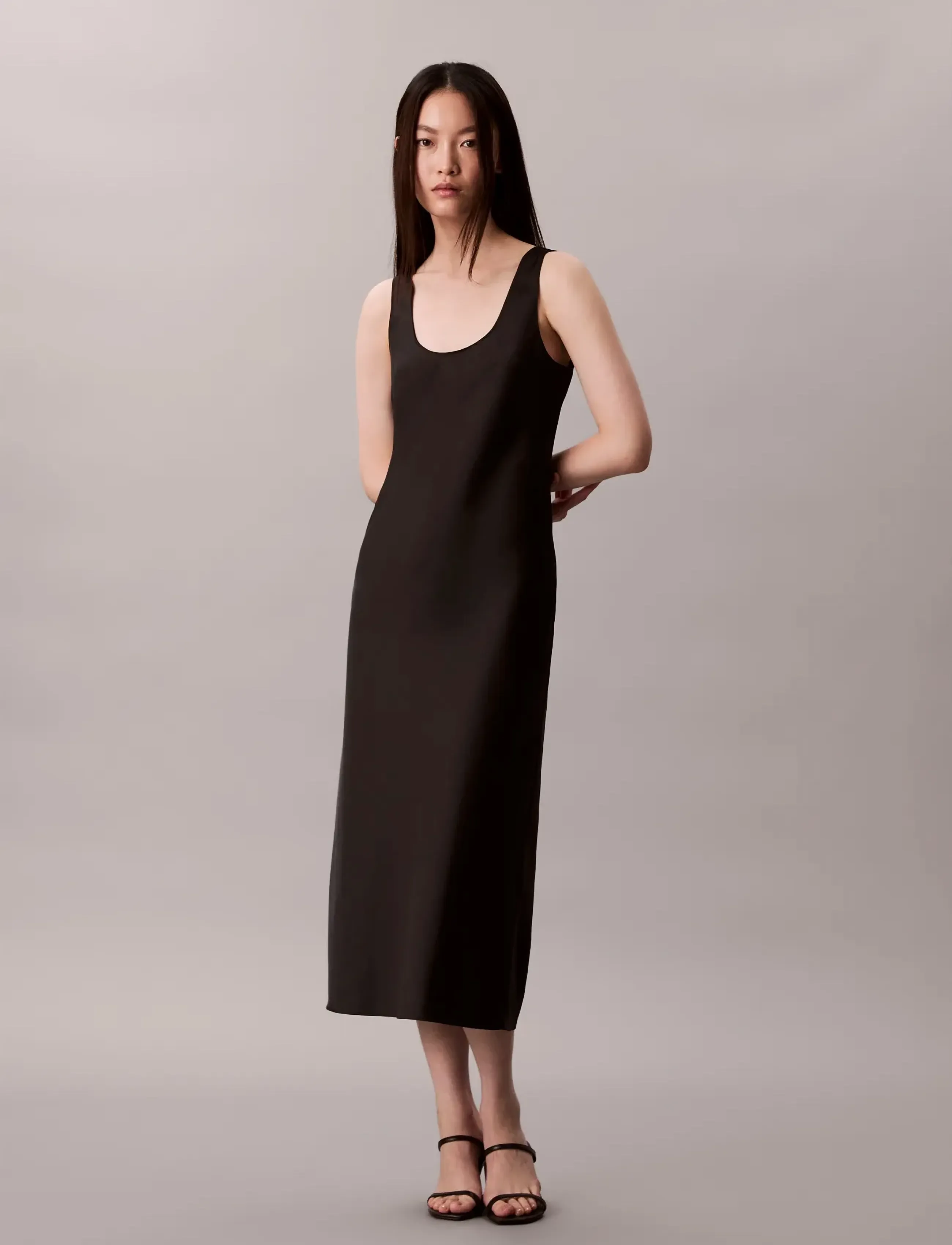 Calvin Klein Matte Shine Satin Hero Slip Dres, Kvinder, Slipkjole, Sort, Str: XL