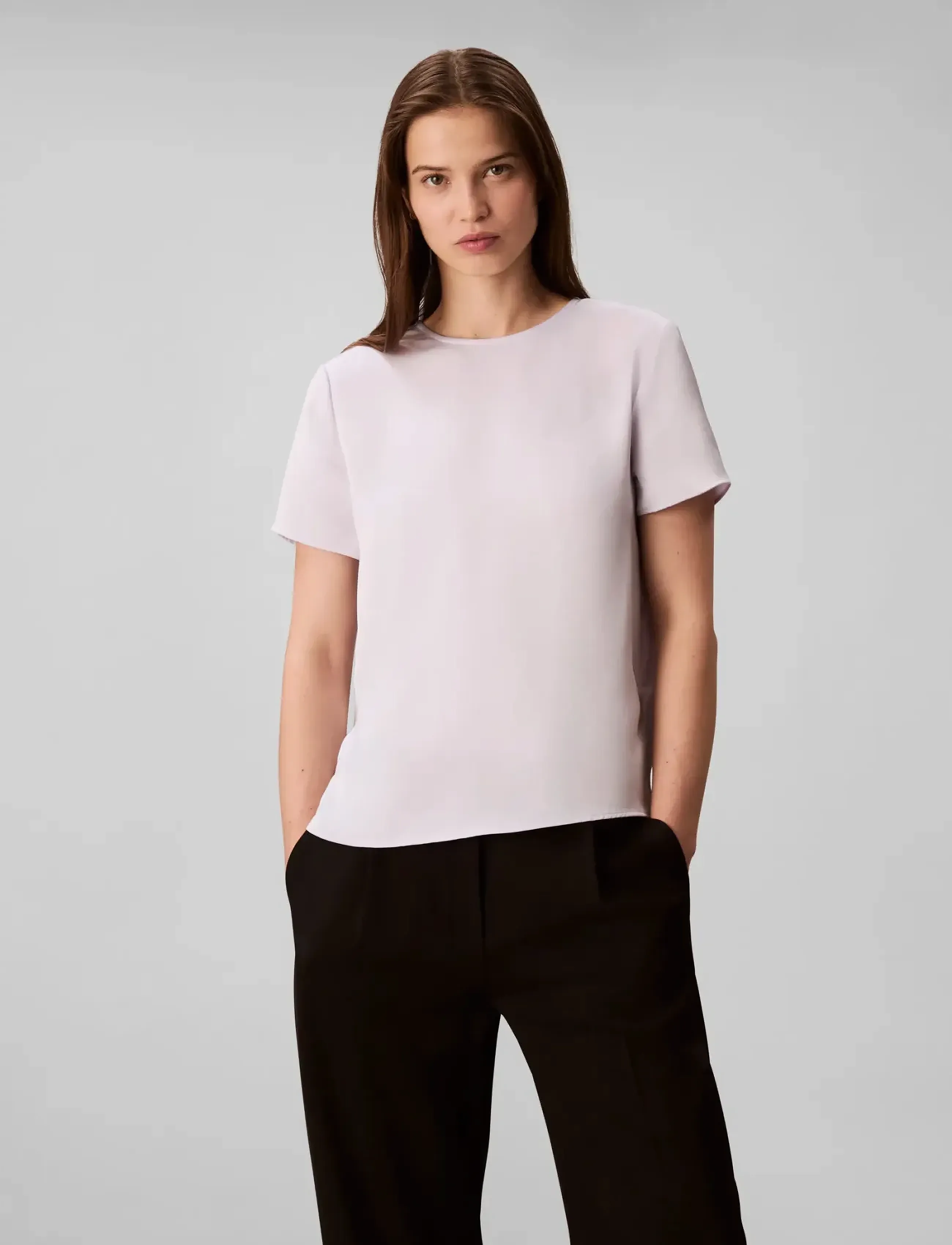 Calvin Klein Matte Shine Satin Ss Shell Top, Kvinder, Kortærmet Satin Top, Lila, Str: XXL