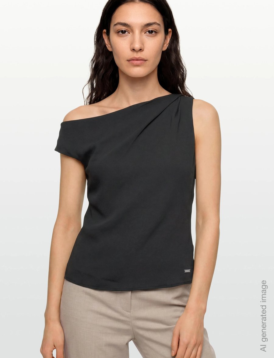 Calvin Klein - Crepe One Shoulder Top - varrukateta topid - black - 3