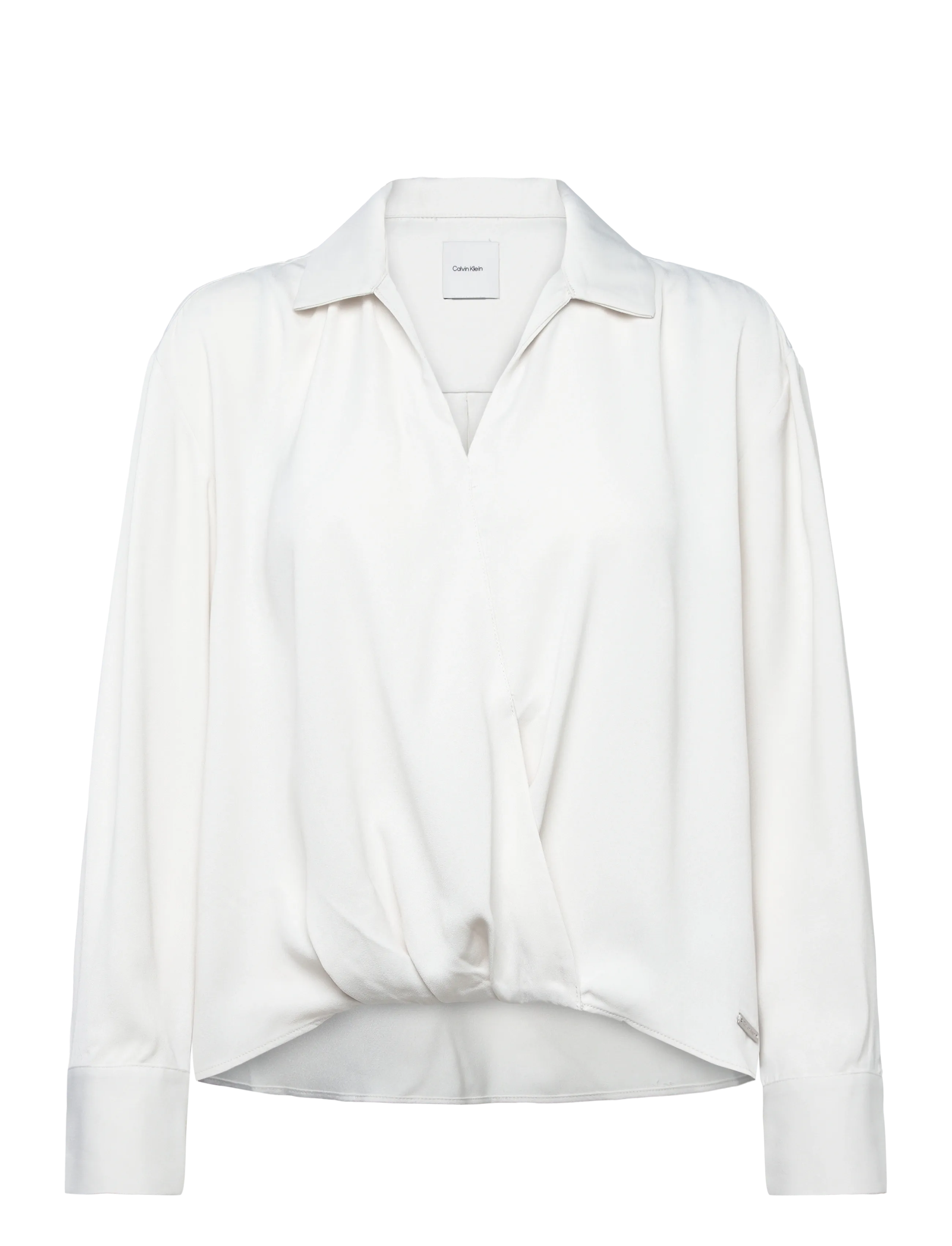 Calvin Klein Crepe LS Faux Wrap Top - Calvin Klein - CHALK / white