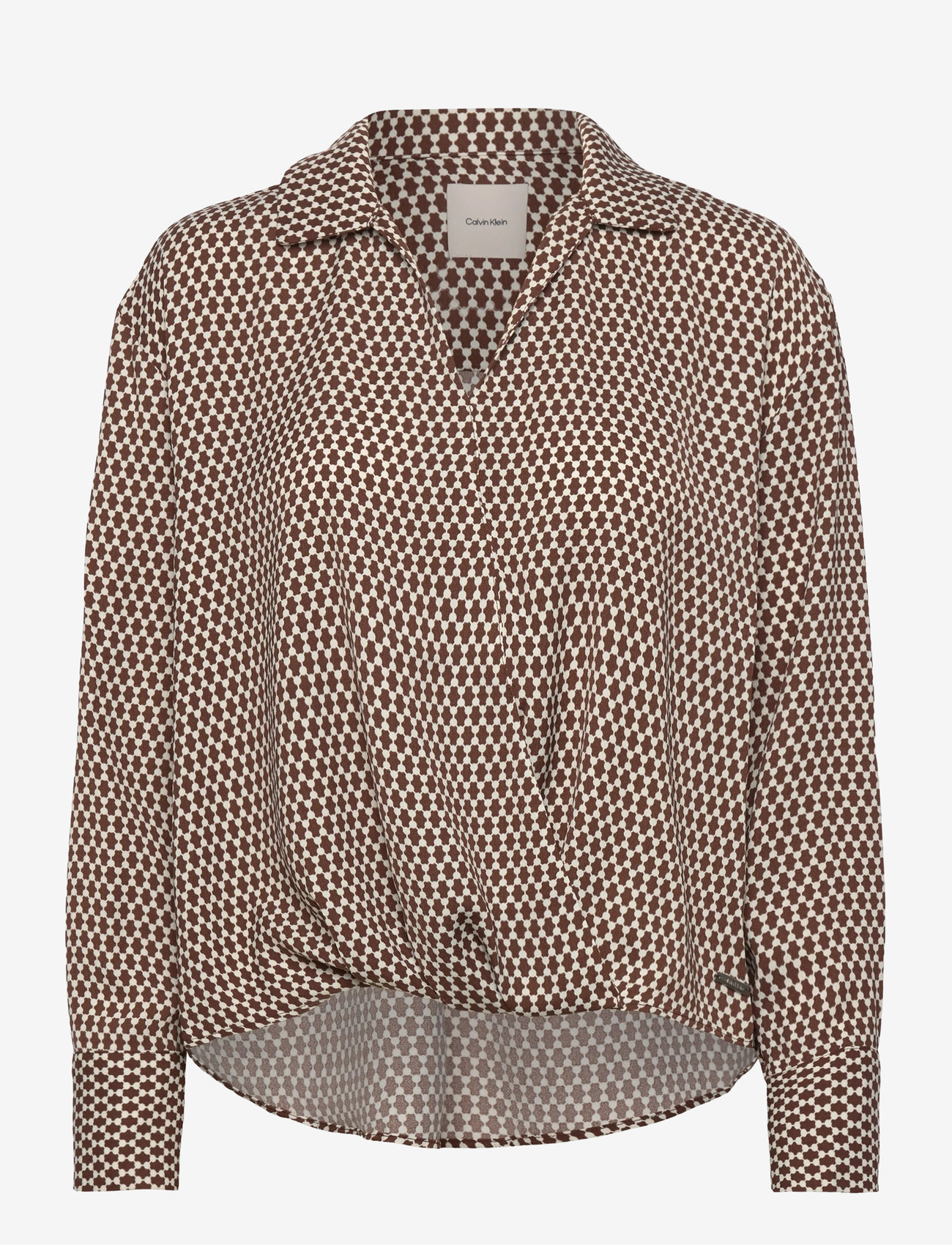 Calvin Klein - Printed Crepe LS Faux Wrap Top - langærmede skjorter - csw25f_p047+1_rocky road - 1