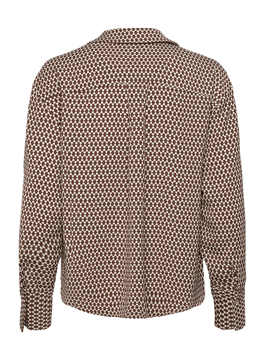 Calvin Klein - Printed Crepe LS Faux Wrap Top - langärmlige hemden - csw25f_p047+1_rocky road - 2