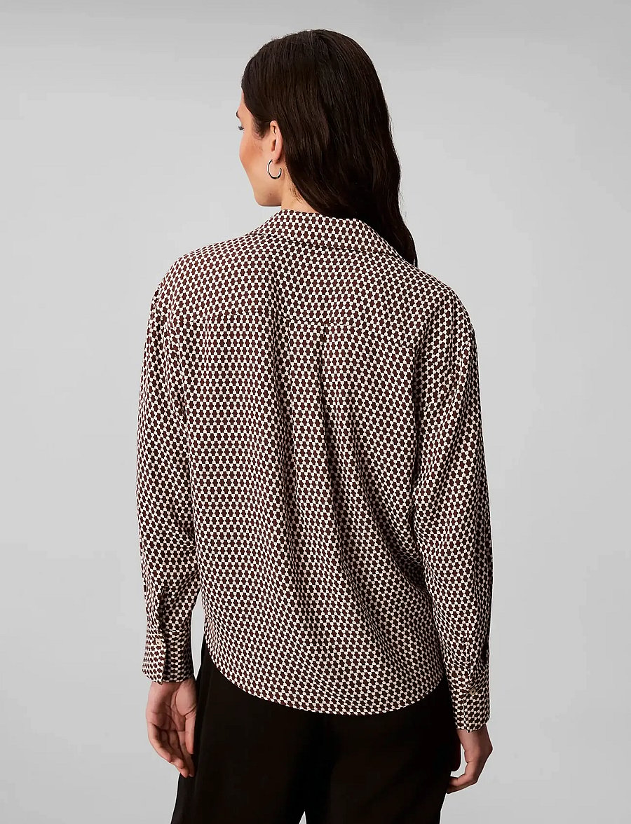 Calvin Klein - Printed Crepe LS Faux Wrap Top - langärmlige hemden - csw25f_p047+1_rocky road - 4