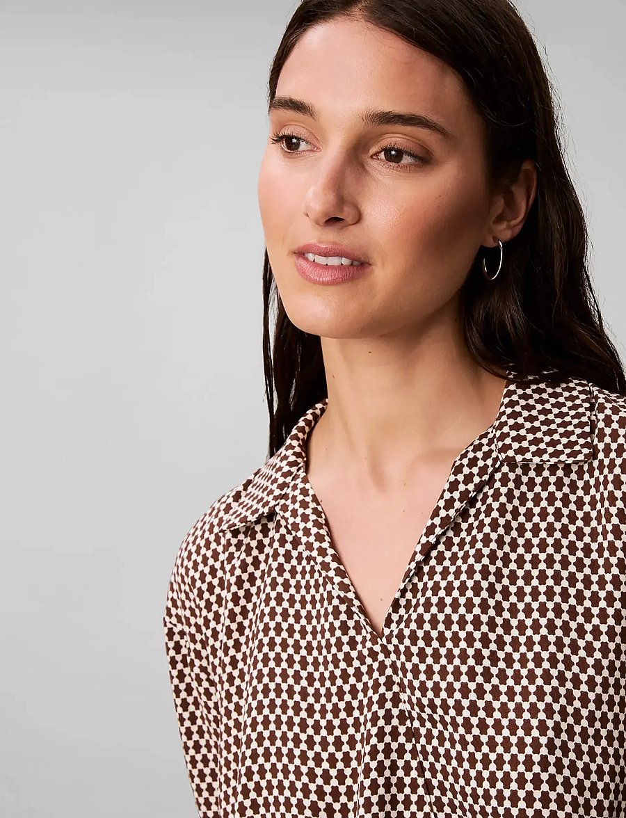 Calvin Klein - Printed Crepe LS Faux Wrap Top - langärmlige hemden - csw25f_p047+1_rocky road - 5