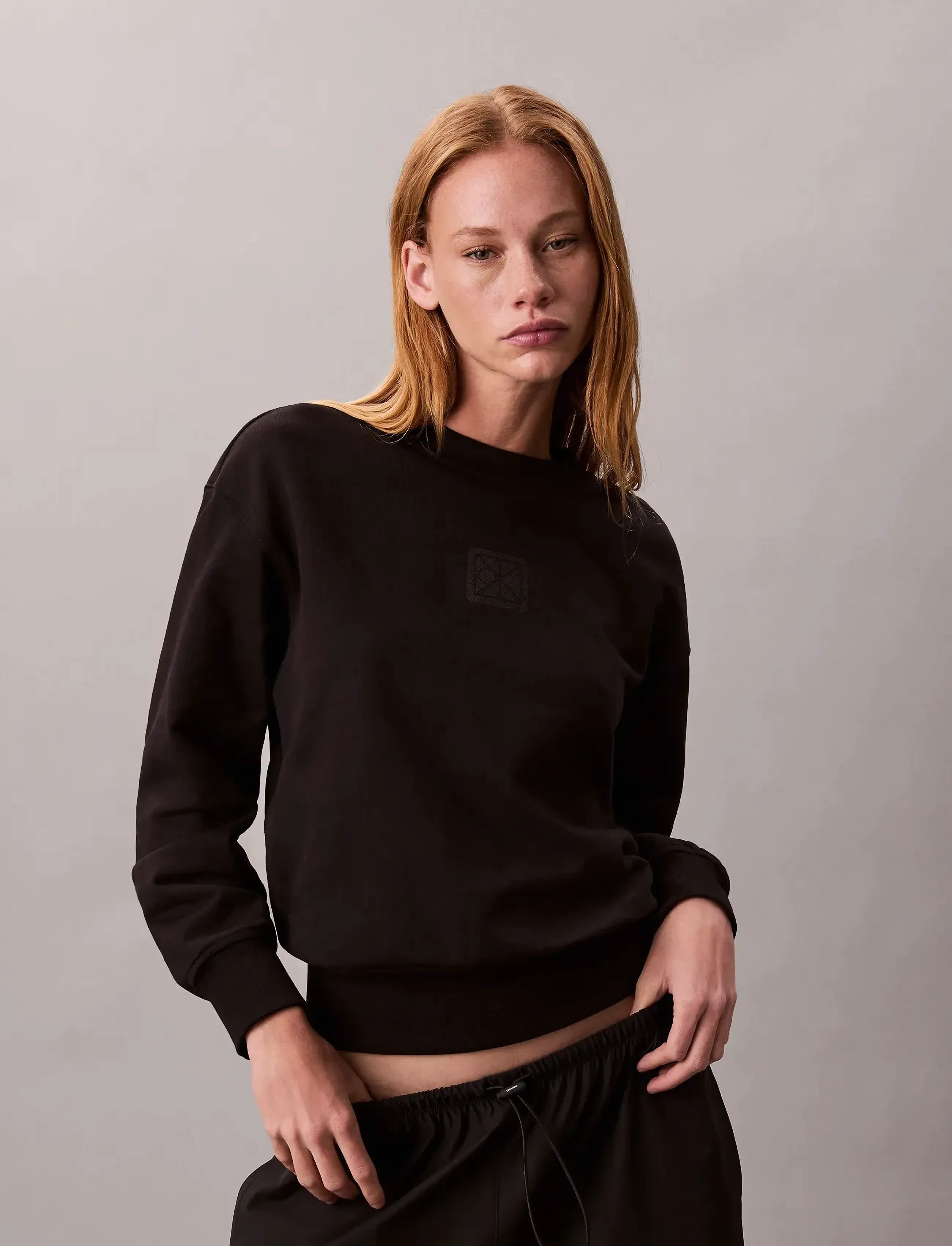 Calvin Klein - LS PREMIUM TERRY EMBLEM LOGO CRE - everyday style - black - 5