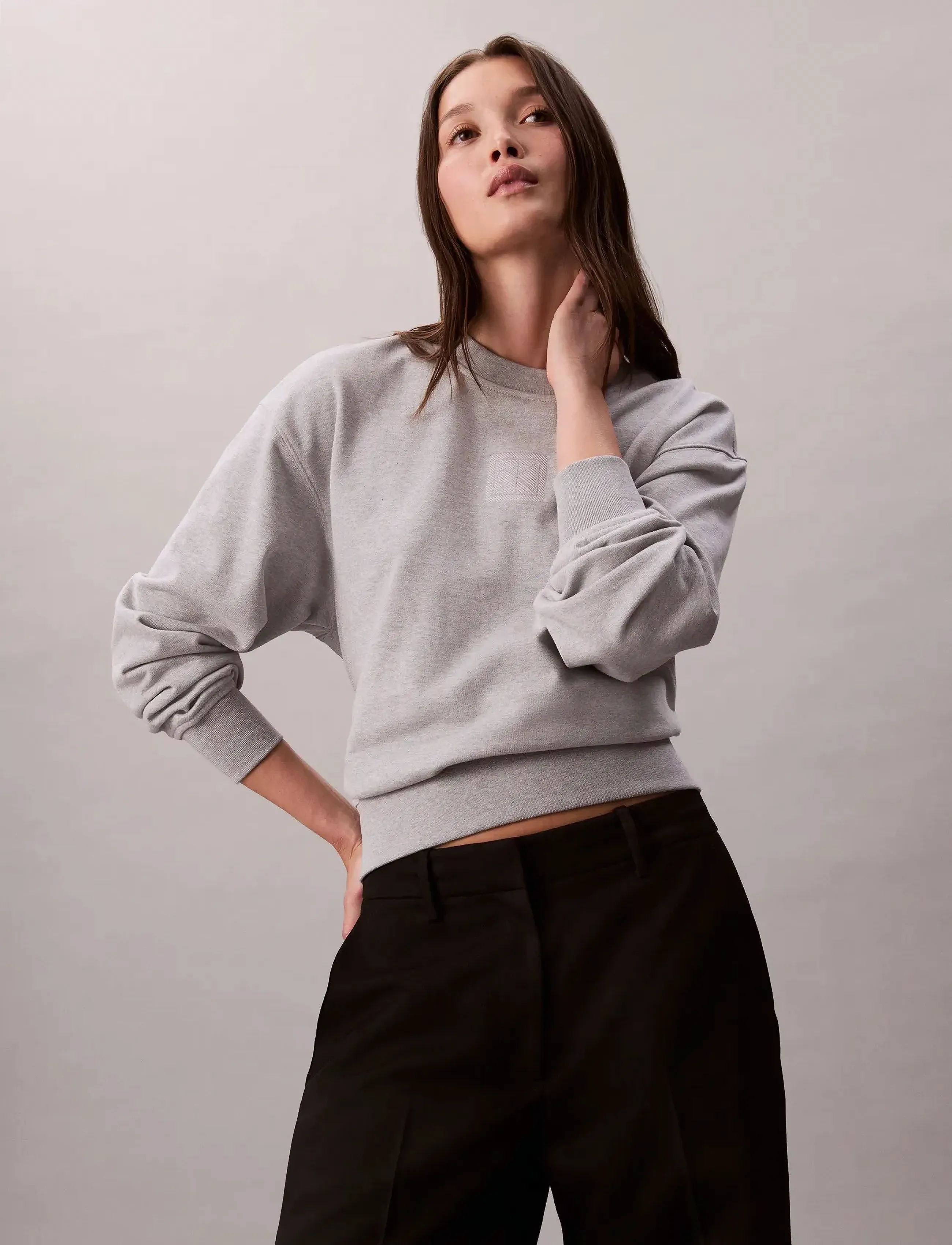 Calvin Klein - LS PREMIUM TERRY EMBLEM LOGO CRE - sweatshirts - heroic grey heather - 4