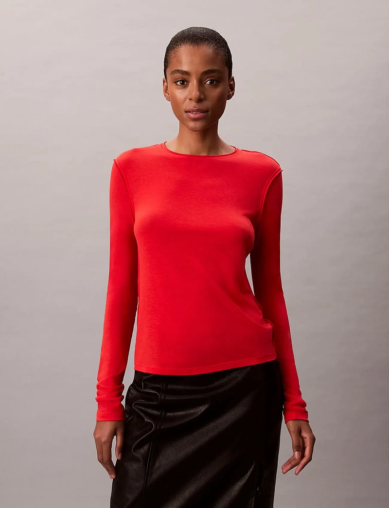 Calvin Klein - LS INSIDE OUT SHEER WOOL KNIT TO - pullover - tuscan terra cotta - 0
