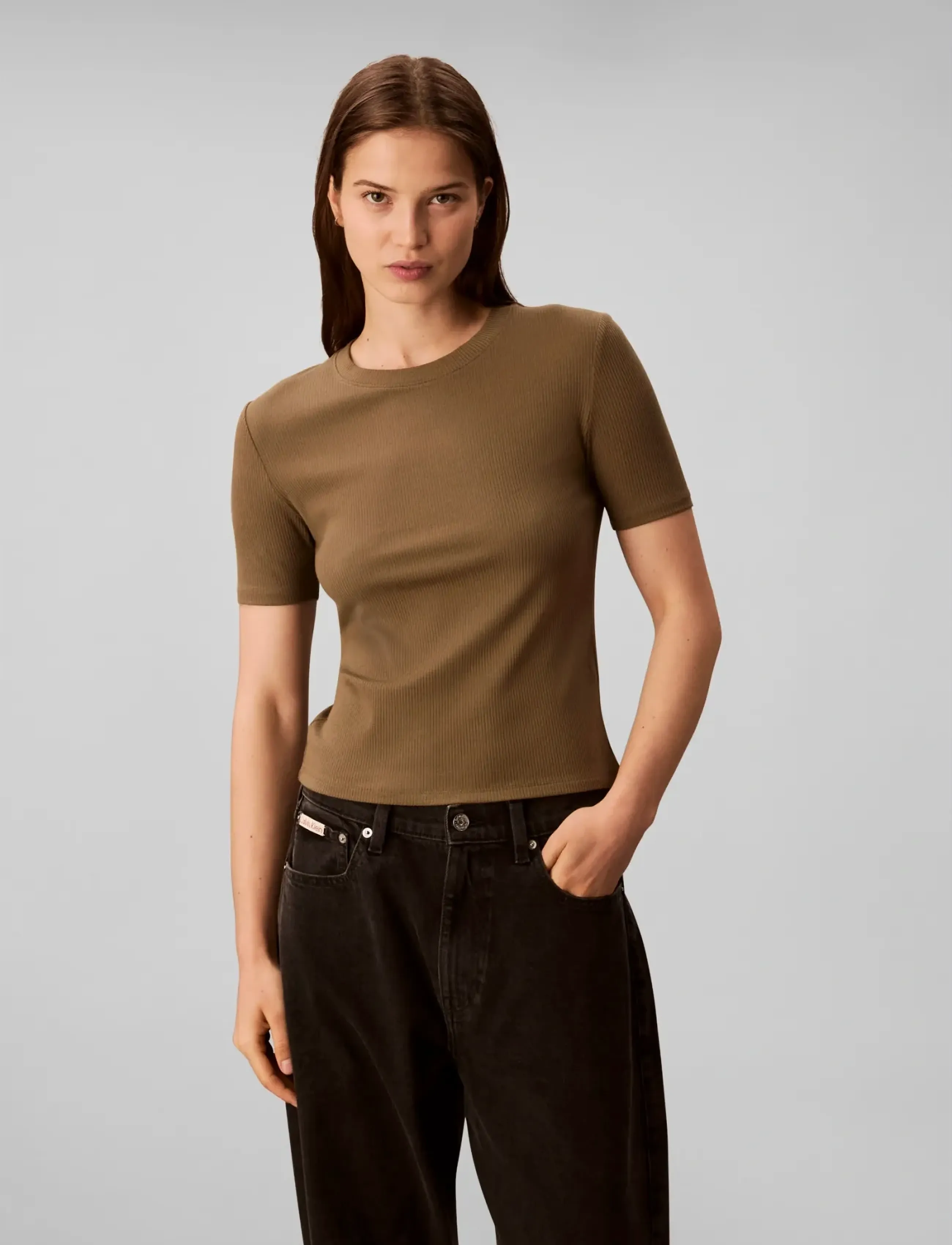 Calvin Klein A- Modal Rib Tee (essential) - T-shirts - CAPERS / khaki/green