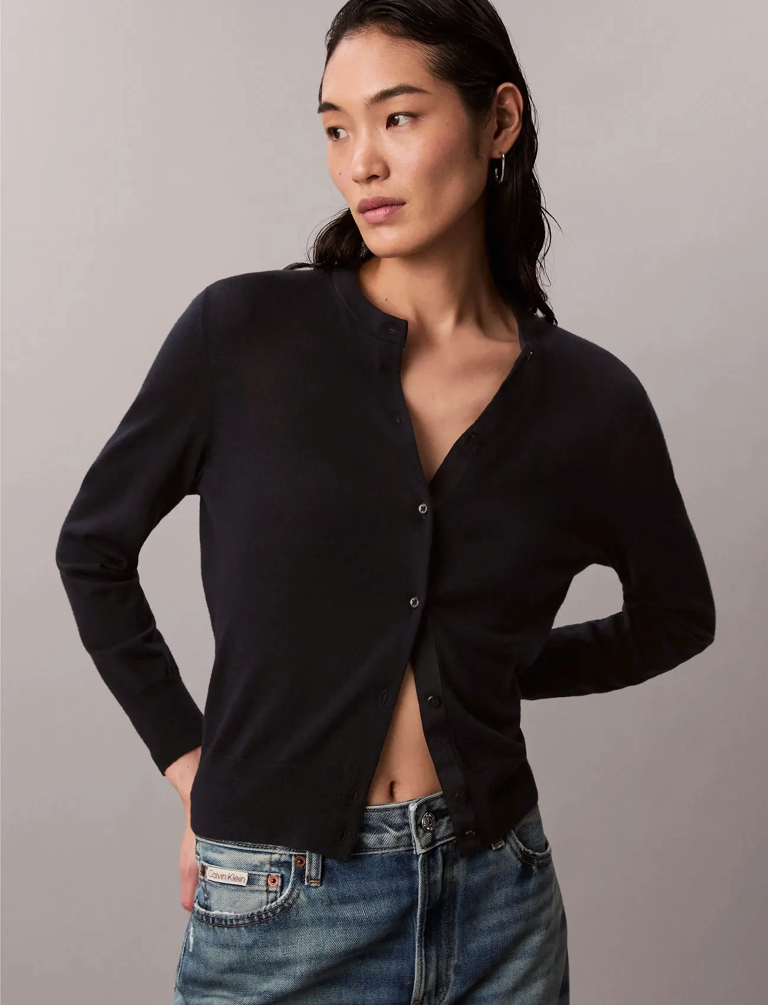 Calvin Klein - Merino Cardigan - cardigans - black - 5