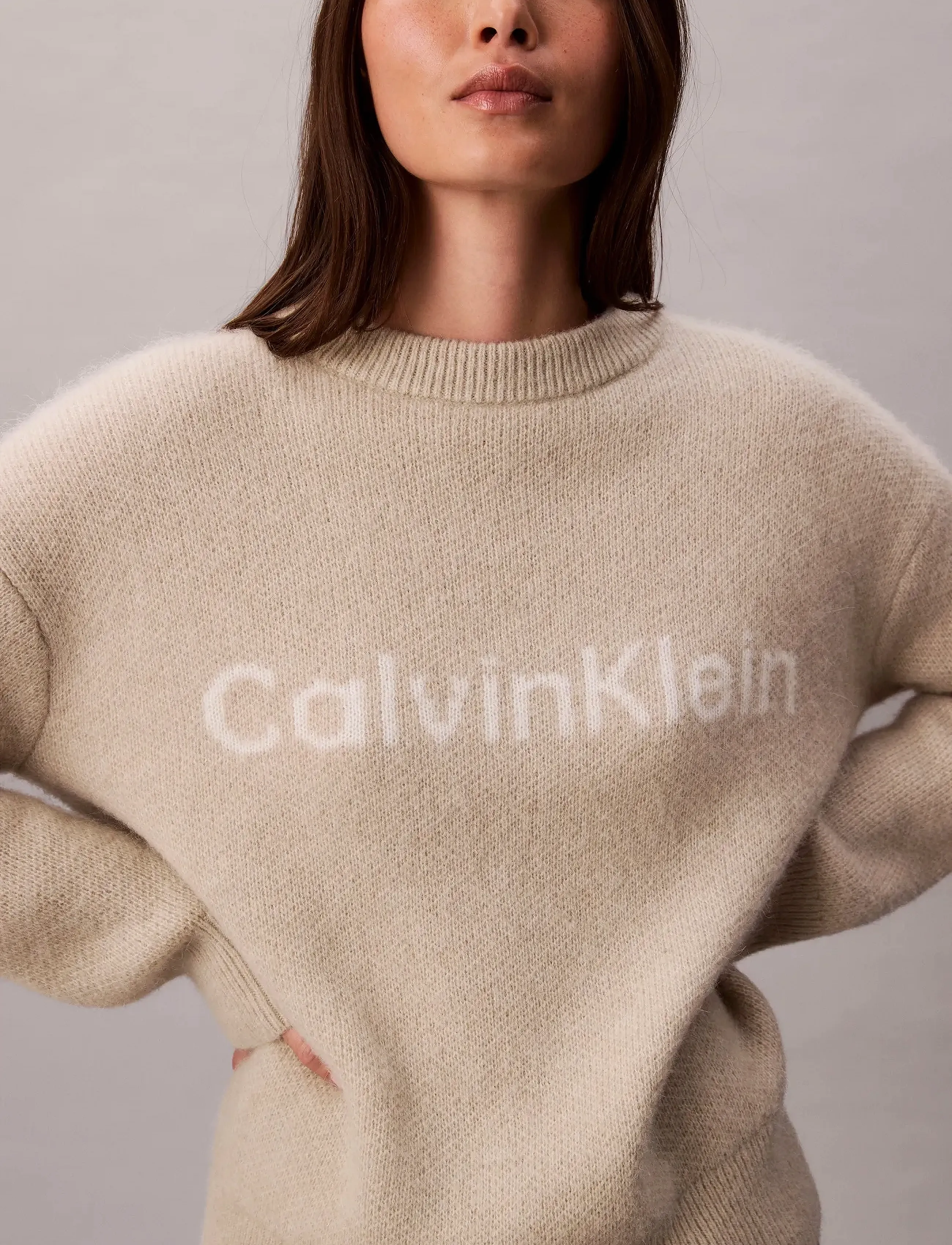 Calvin Klein - Alpaca Logo Sweater - striktrøjer - pelican - 3
