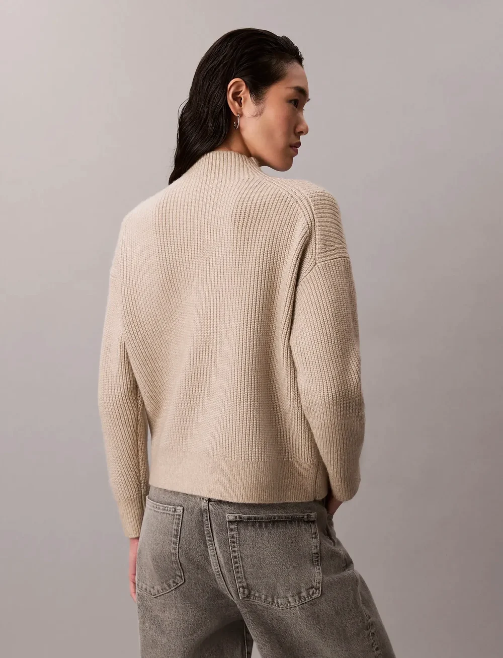 Calvin Klein - Woolen Stitch T-Neck - striktrøjer - island fossil - 5